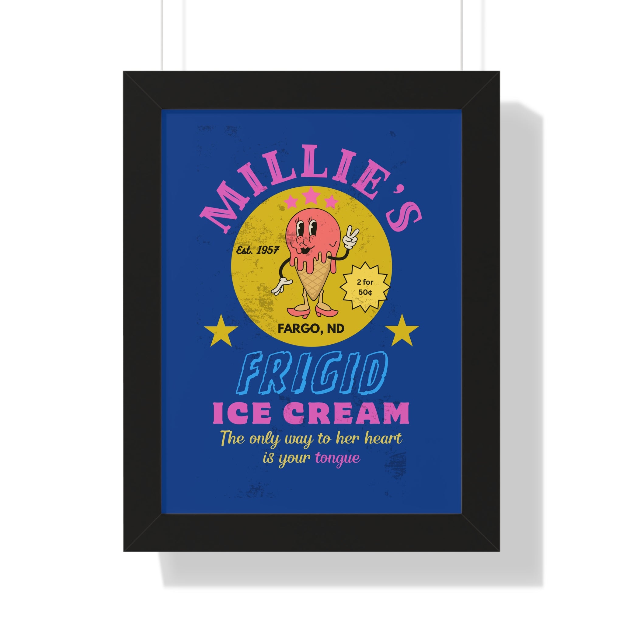 Framed Vertical Poster, Millie's Frigid Ice Cream Vintage Wall Art 1957
