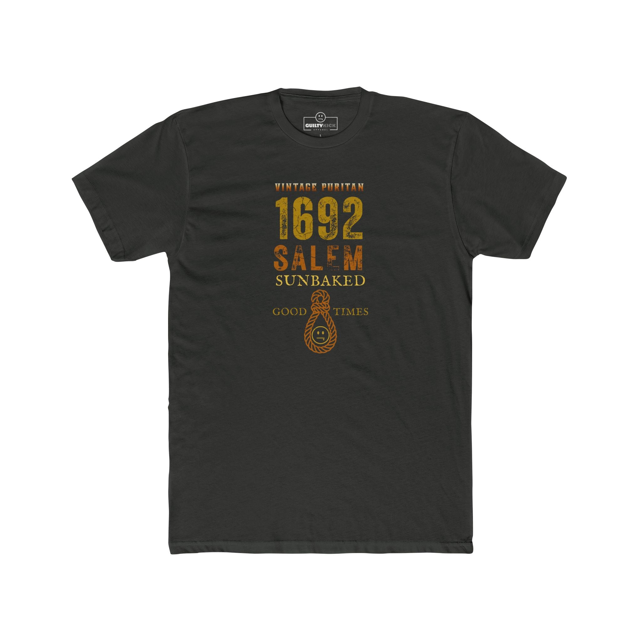 Salem 1692 Vintage Puritan Sunbaked T-Shirt | Sarcastic Witch Trials Parody Graphic Tee, Funny Dark Humor Noose Halloween Shirt