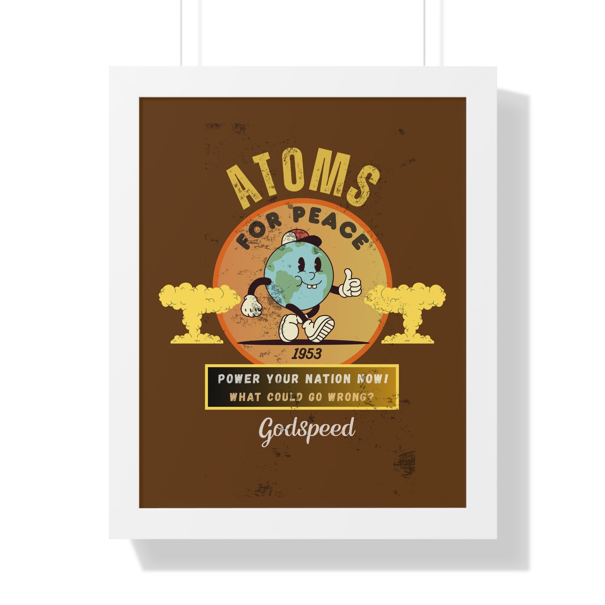 Vintage Atoms for Peace Parody Ad Framed Vertical Poster Print