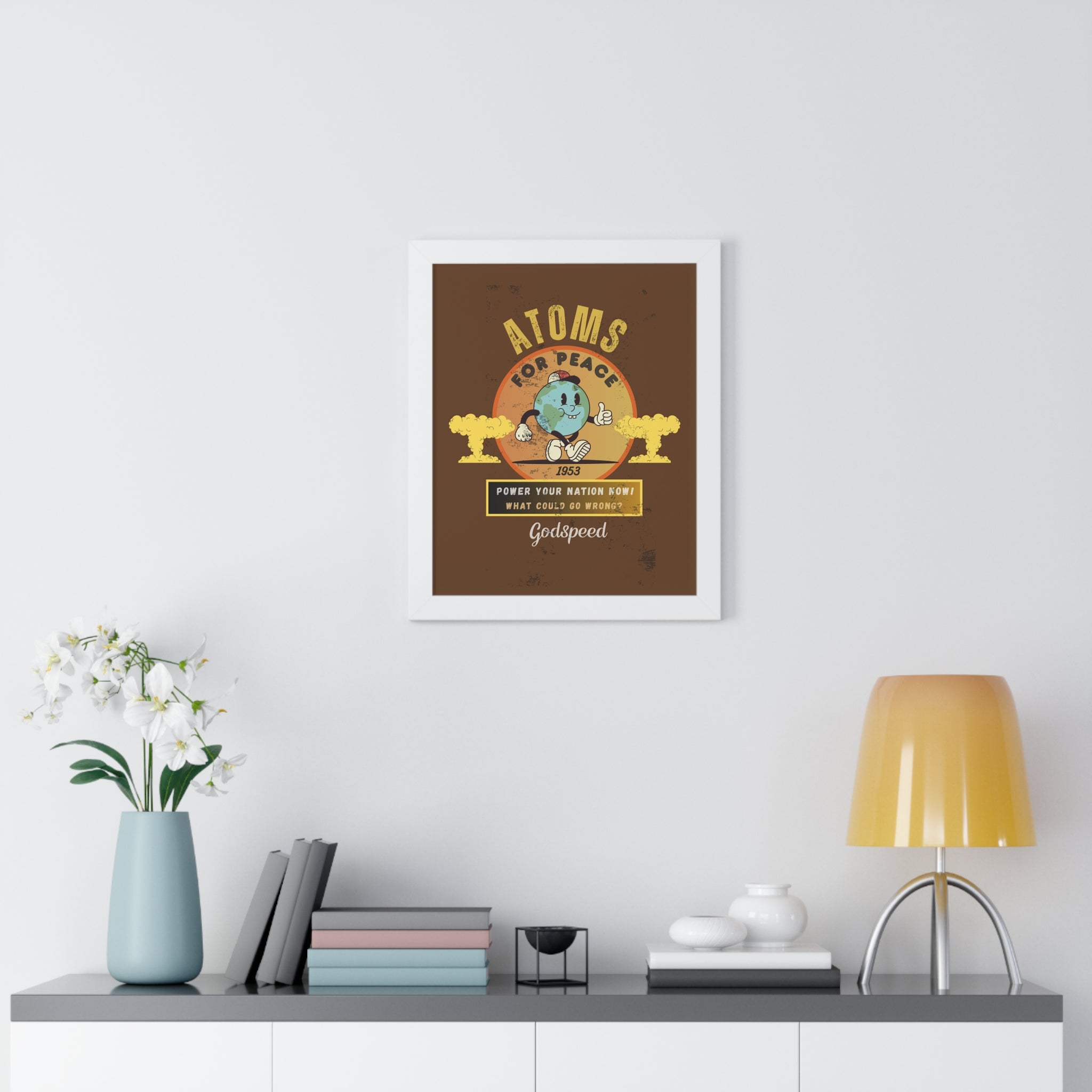 Vintage Atoms for Peace Parody Ad Framed Vertical Poster Print