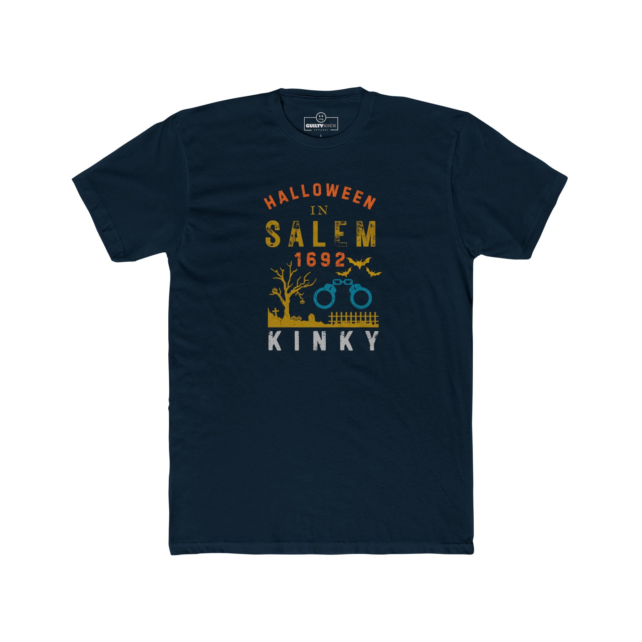 Halloween in Salem 1692 Kinky T-Shirt | Sarcastic Witch Trials Shackles Graphic Tee, Funny Dark Humor Puritan Halloween Shirt