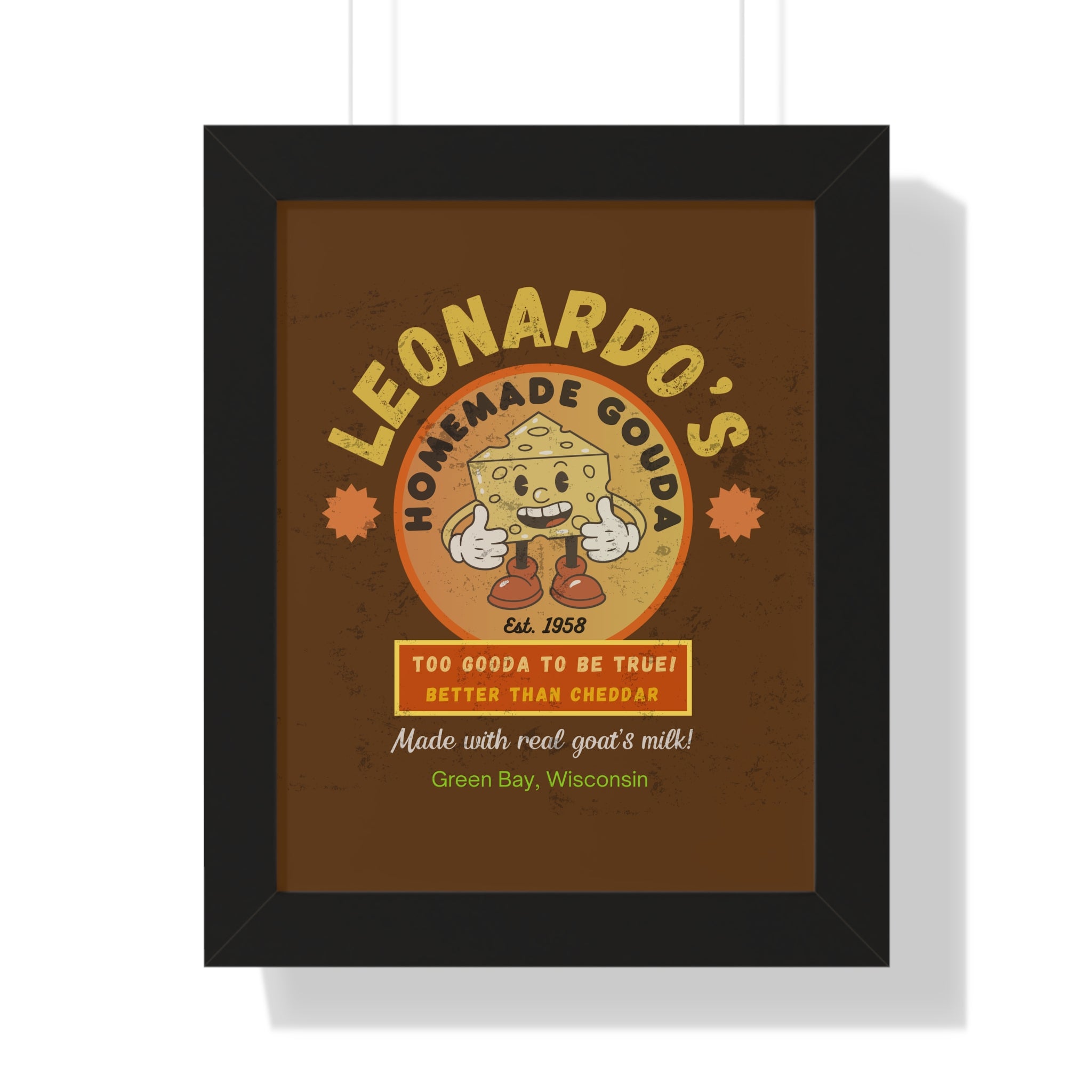 Kitchen Wall Art Poster, Leonardo's Gouda Cheese Vintage Parody 1958