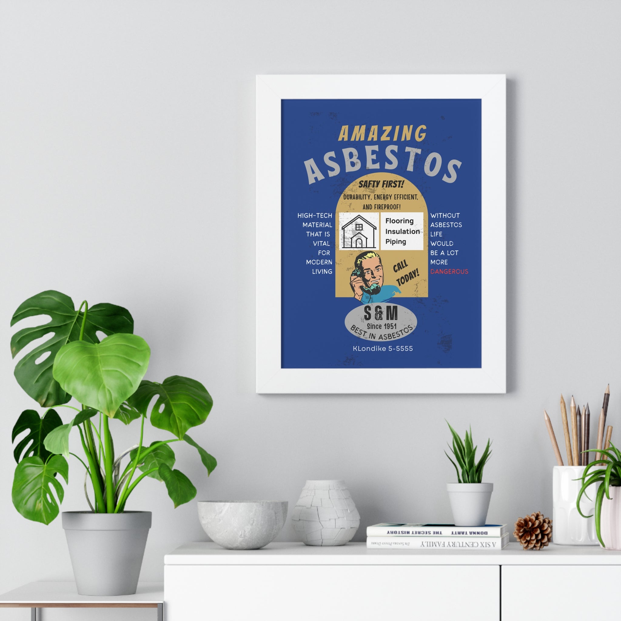 Vintage Parody Asbestos Ad Framed Poster Wall Art