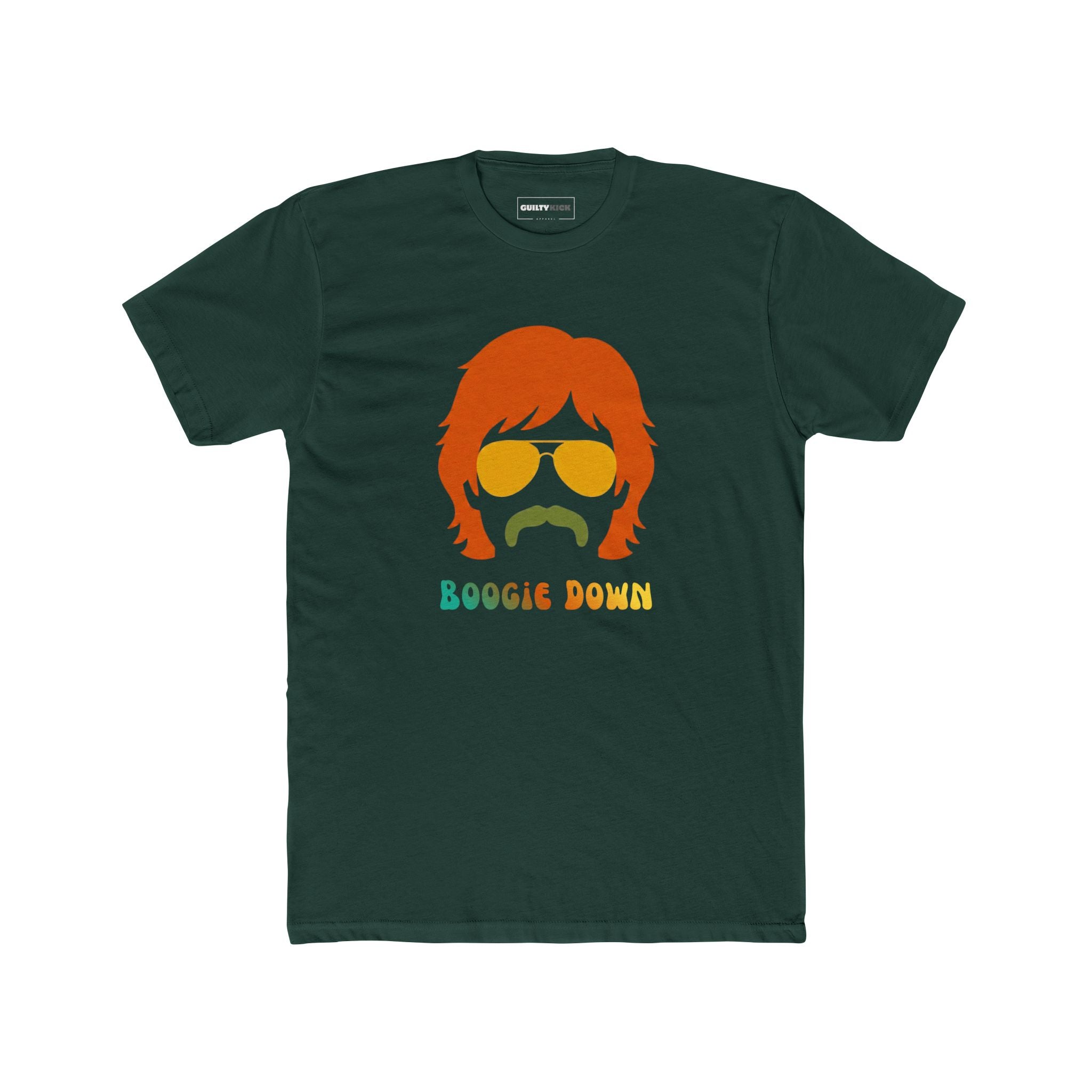 Retro 70s Boogie Down Graphic Tee Vintage Aviators & Mustache Shag Hair Style