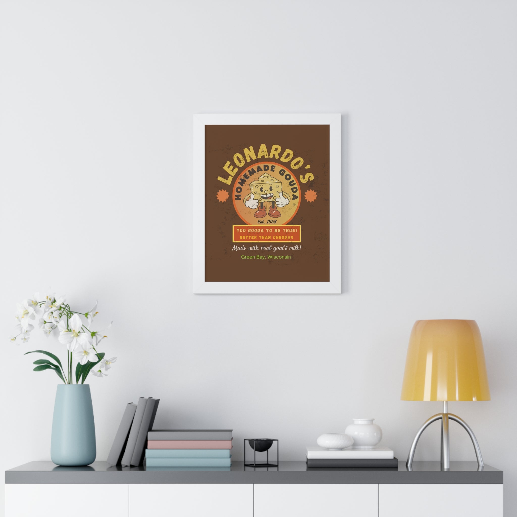 Kitchen Wall Art Poster, Leonardo's Gouda Cheese Vintage Parody 1958