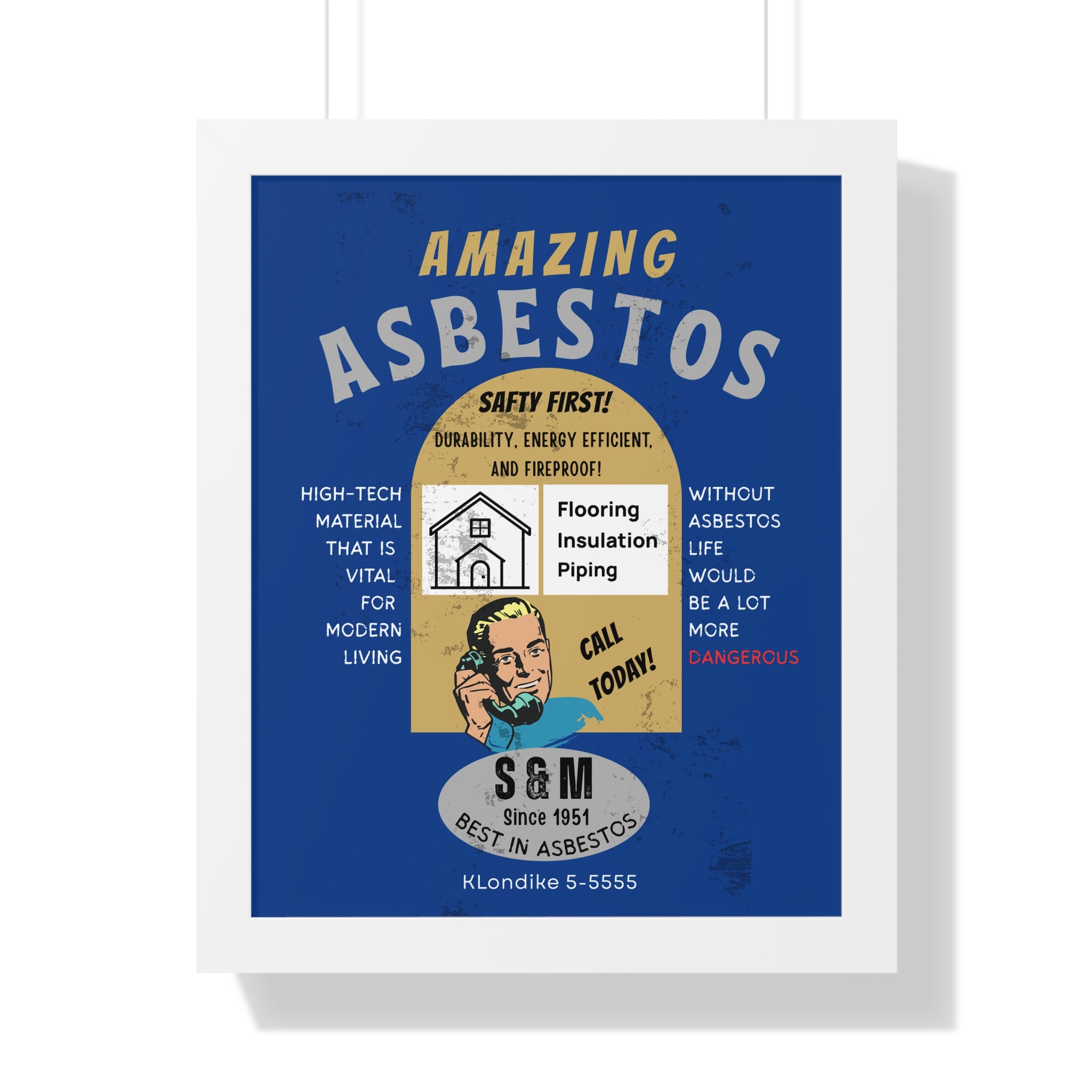 Vintage Parody Asbestos Ad Framed Poster Wall Art