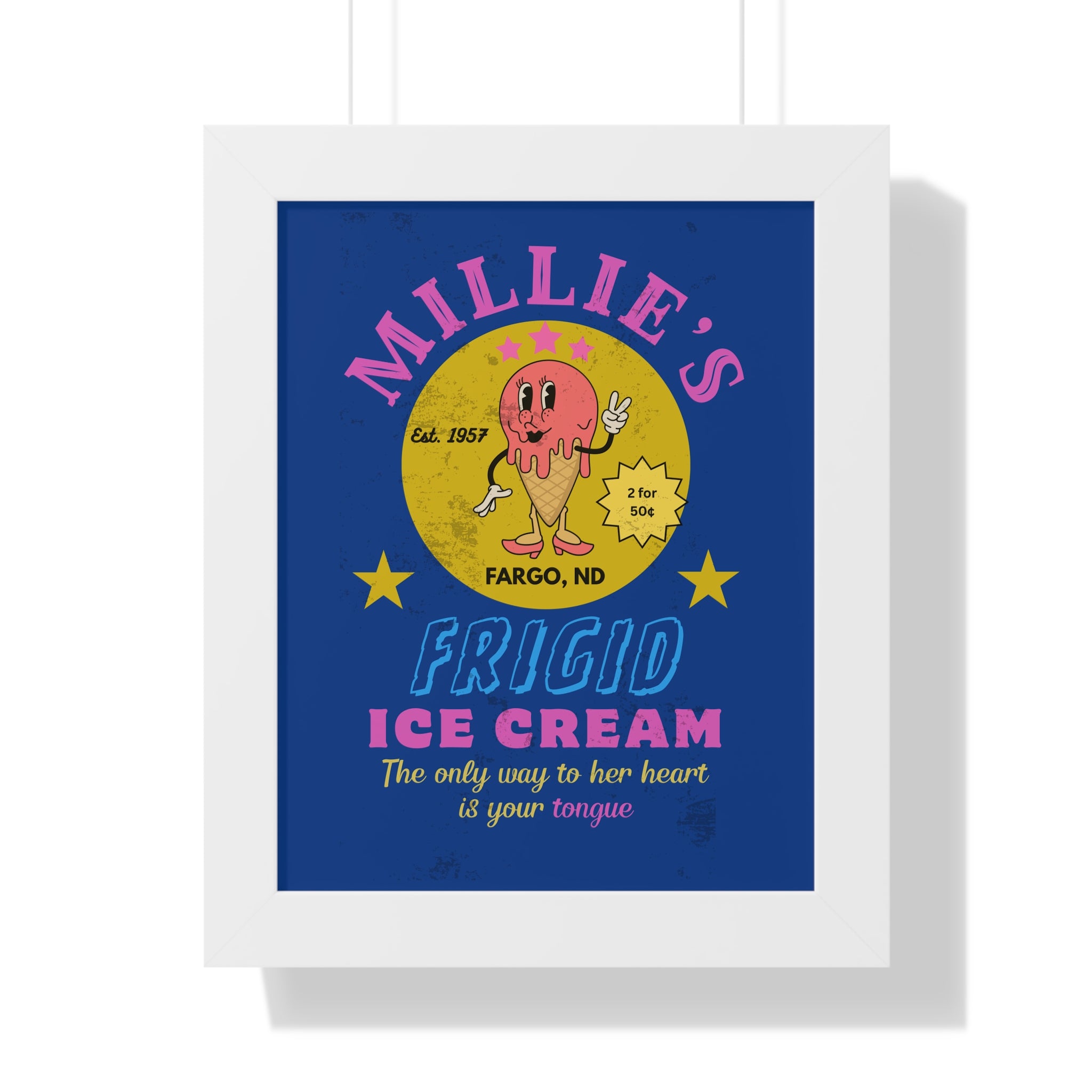 Framed Vertical Poster, Millie's Frigid Ice Cream Vintage Wall Art 1957