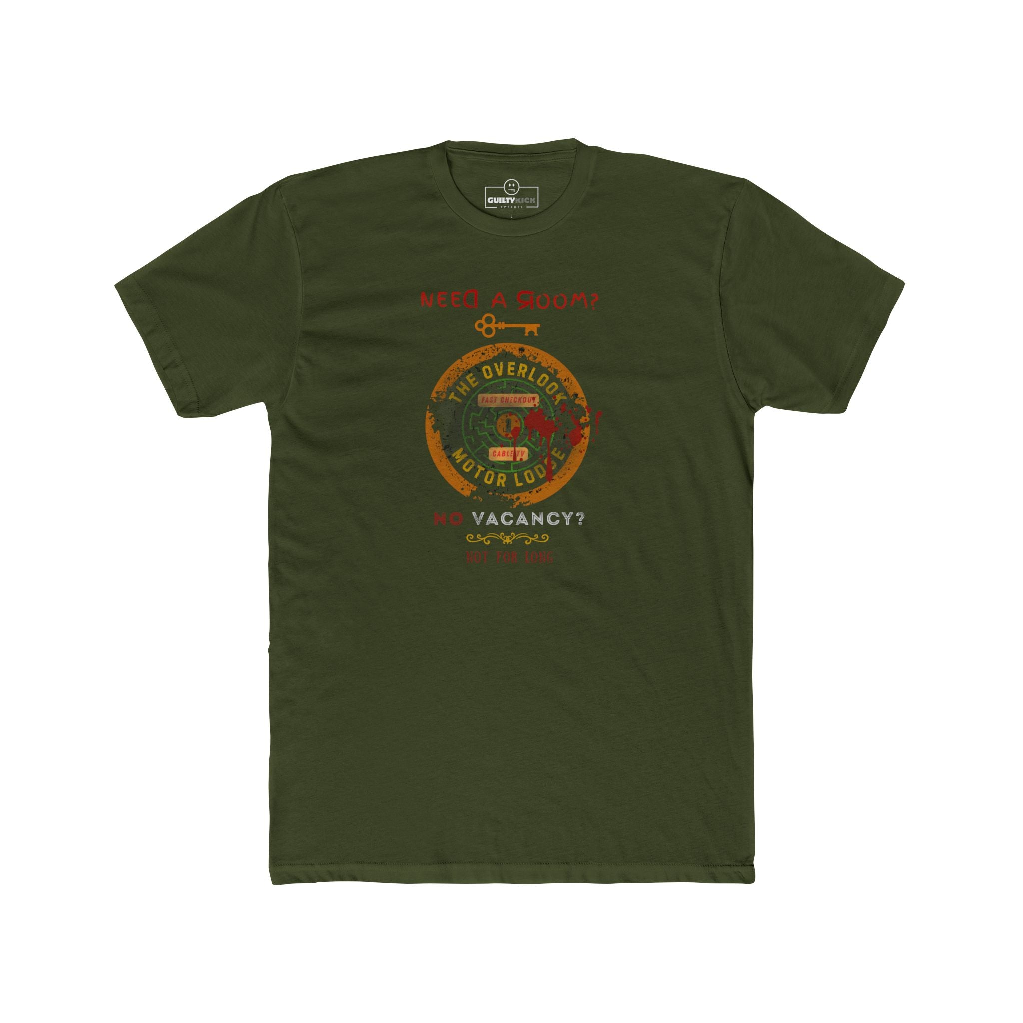 The Overlook Motor Lodge T-Shirt | Vintage Retro Horror Parody Graphic Tee, Funny Halloween Sarcastic Motel Shirt