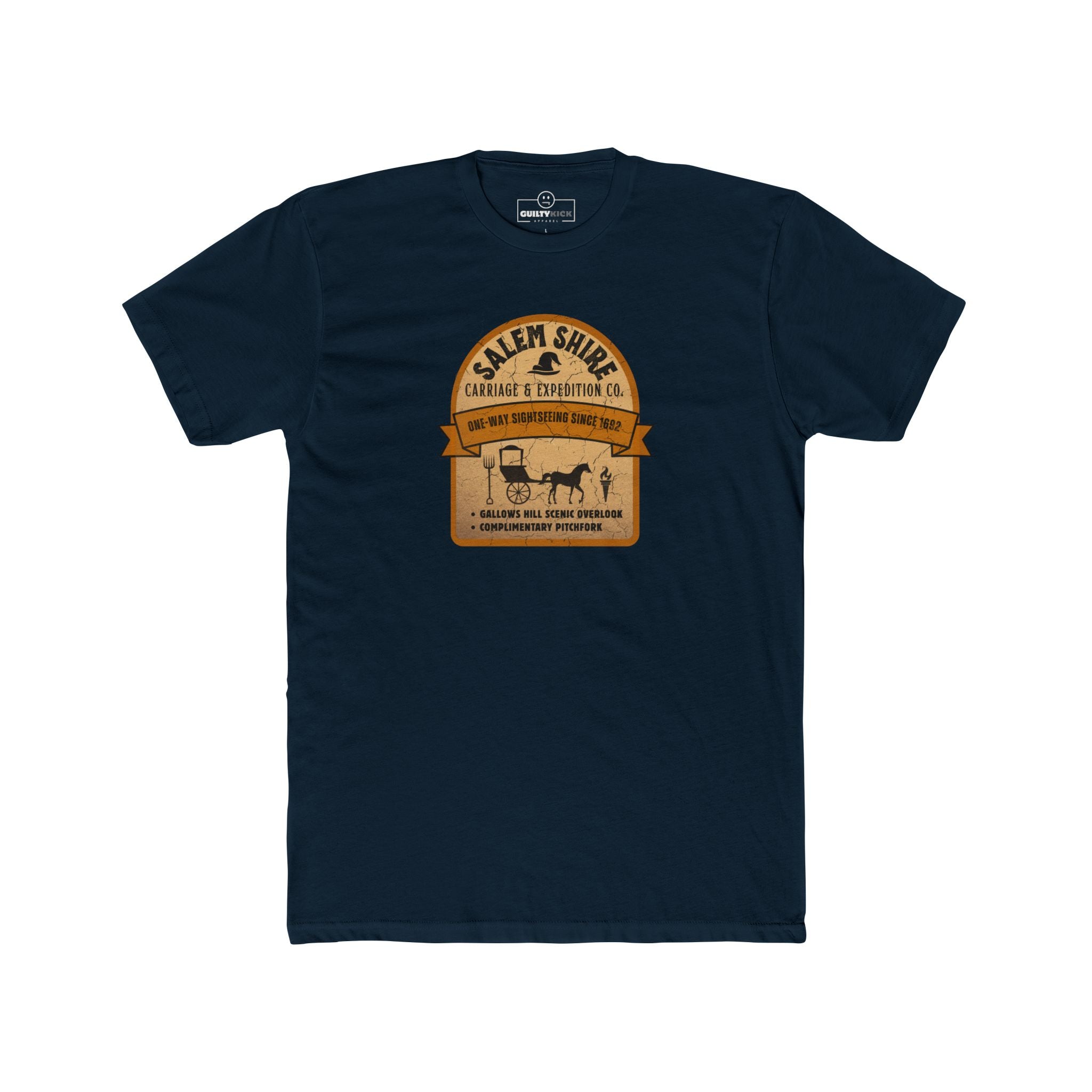 Salem Shire Carriage & Expedition Co. T-Shirt | Vintage Salem Witch Trials Parody Graphic Tee, Funny Gallows Hill Halloween Tour Shirt