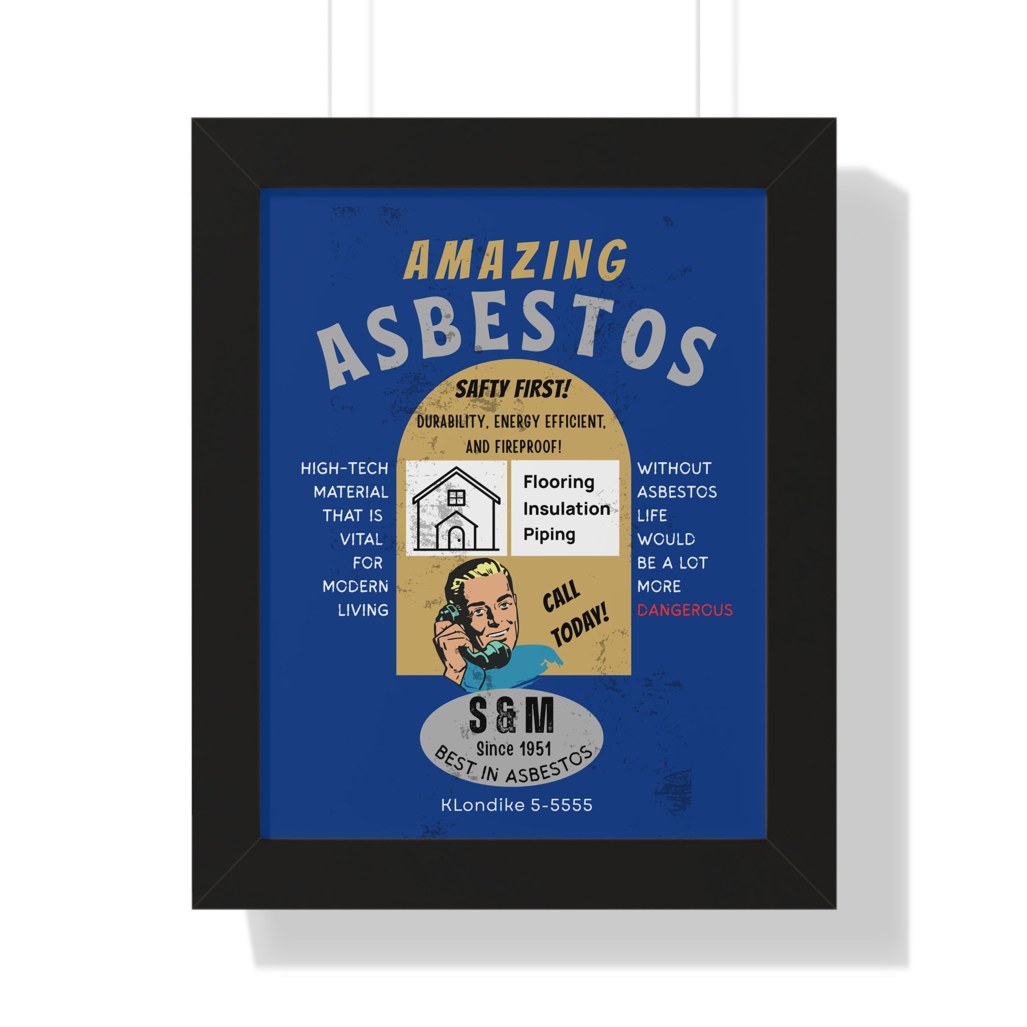 Vintage Parody Asbestos Ad Framed Poster Wall Art