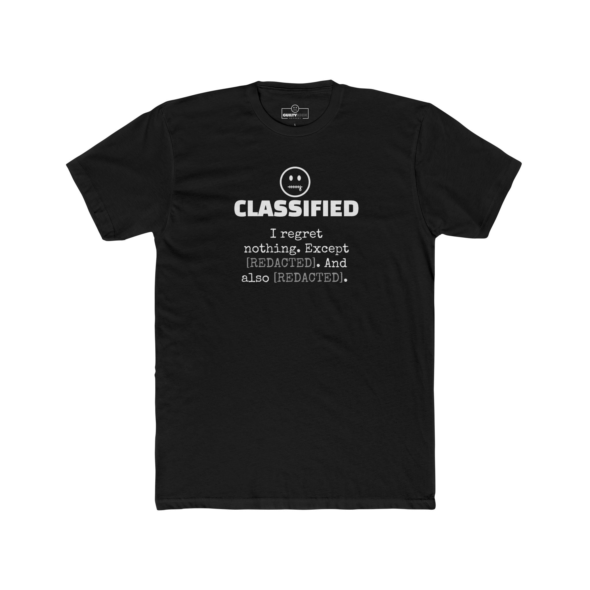 Classified Redacted Regrets Tee Absurdist Introvert Zipper Smile Graphic T-Shirt