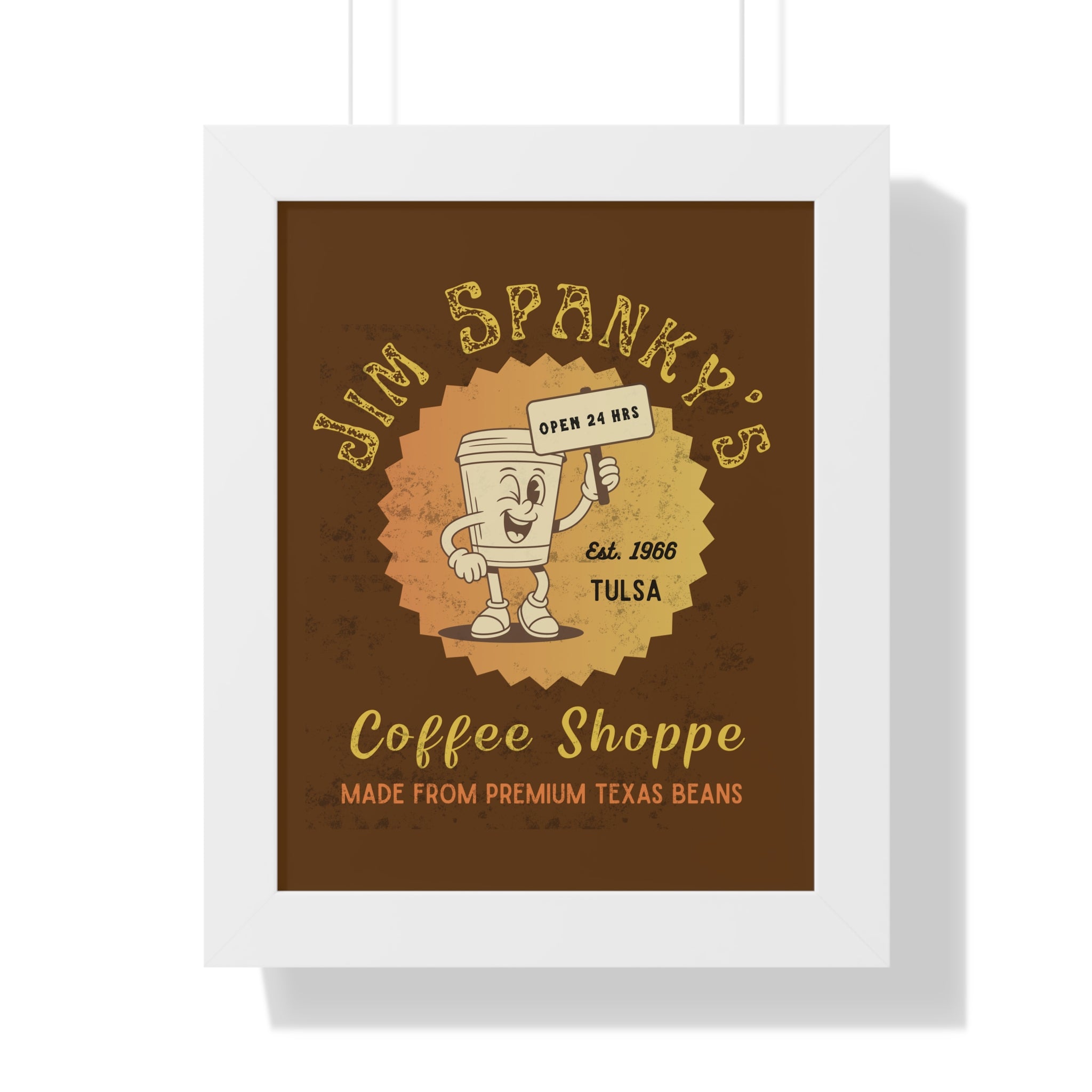 Vintage Coffee Shop Poster Framed, Wall Art 1966: Jim Spanky's Coffee Shoppe