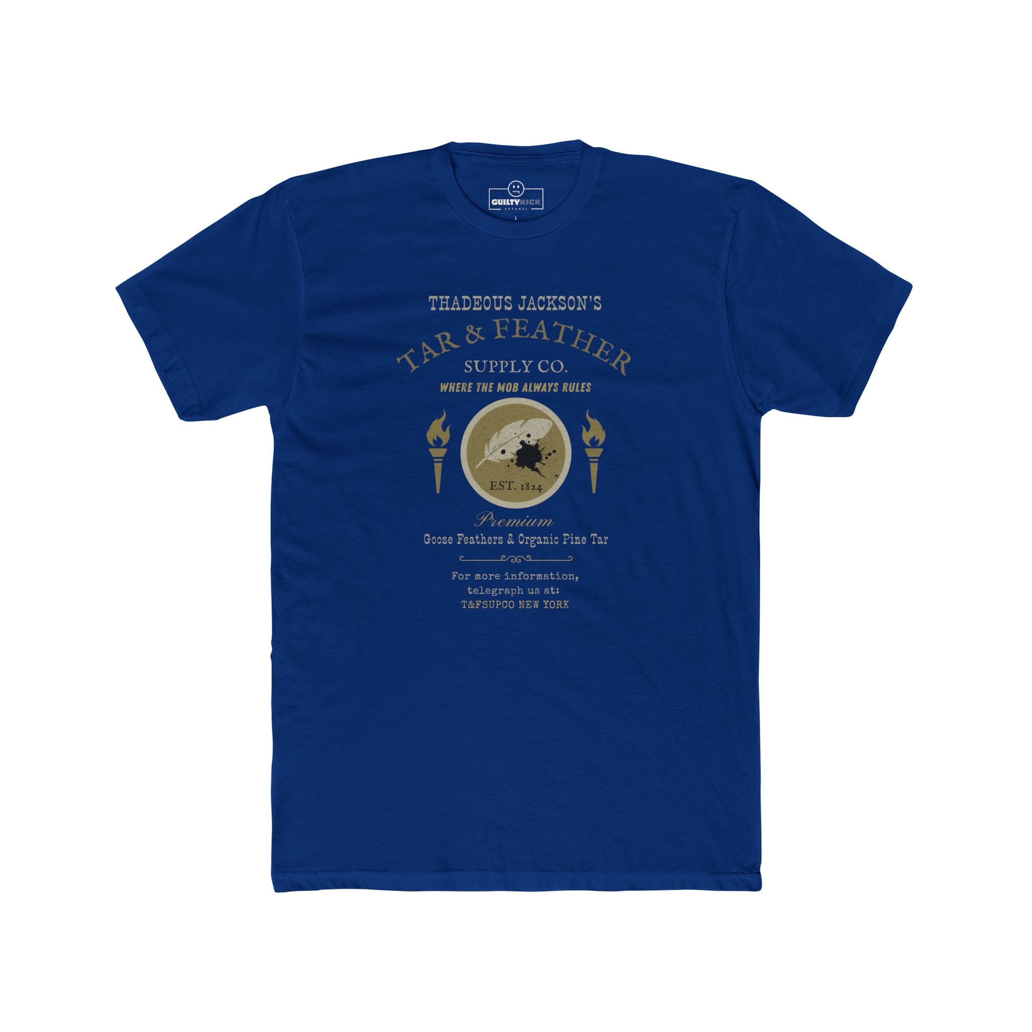 Thadeous Jacksons Tar & Feather Supply Co. T-Shirt, Vintage Dark Humor Graphic Tee, Frontier Mob Justice Satire Halloween Shirt