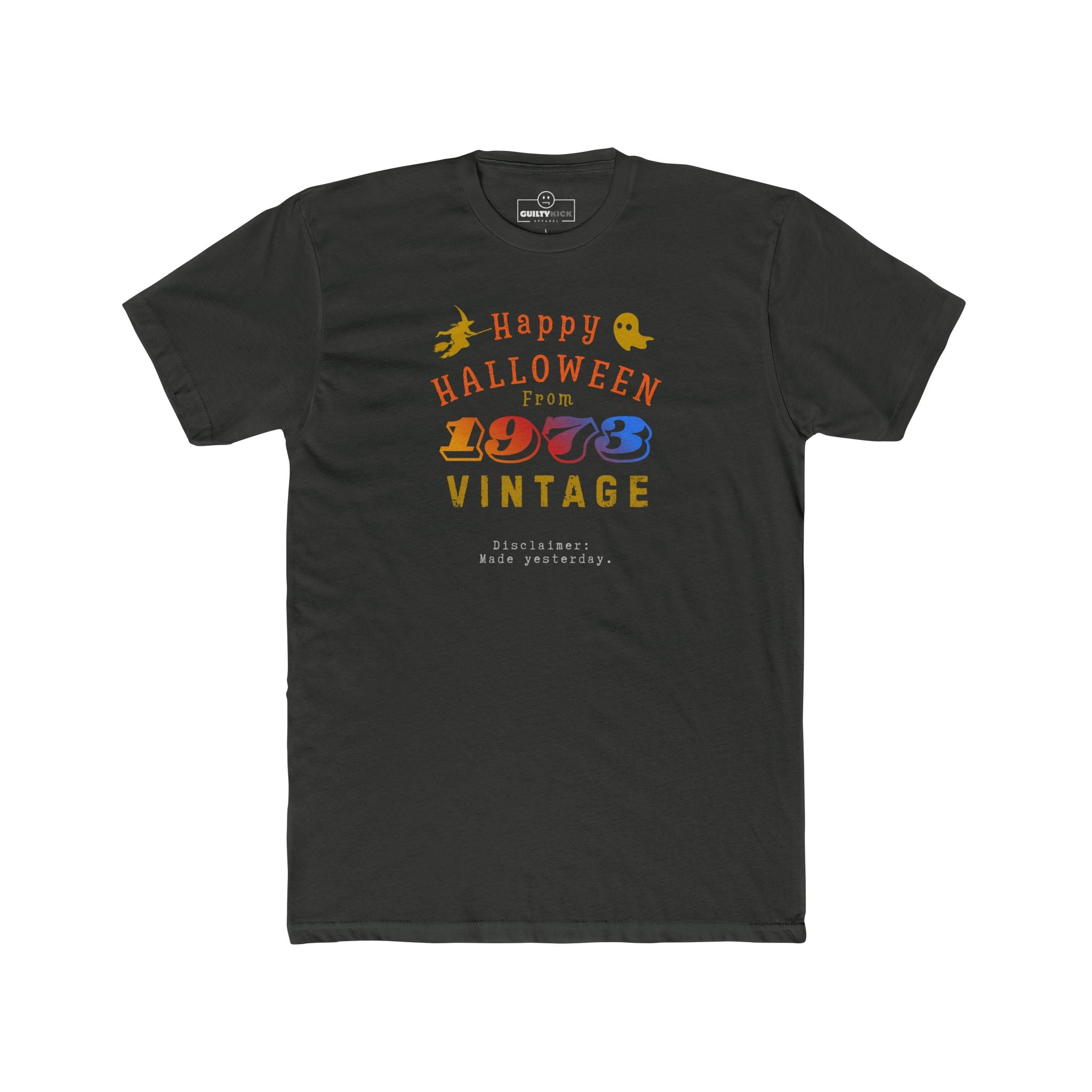Happy Halloween From 1973 Vintage T-Shirt | Retro 70s Groovy Parody Graphic Tee, Funny Sarcastic Made Yesterday Disclaimer Spooky Shirt