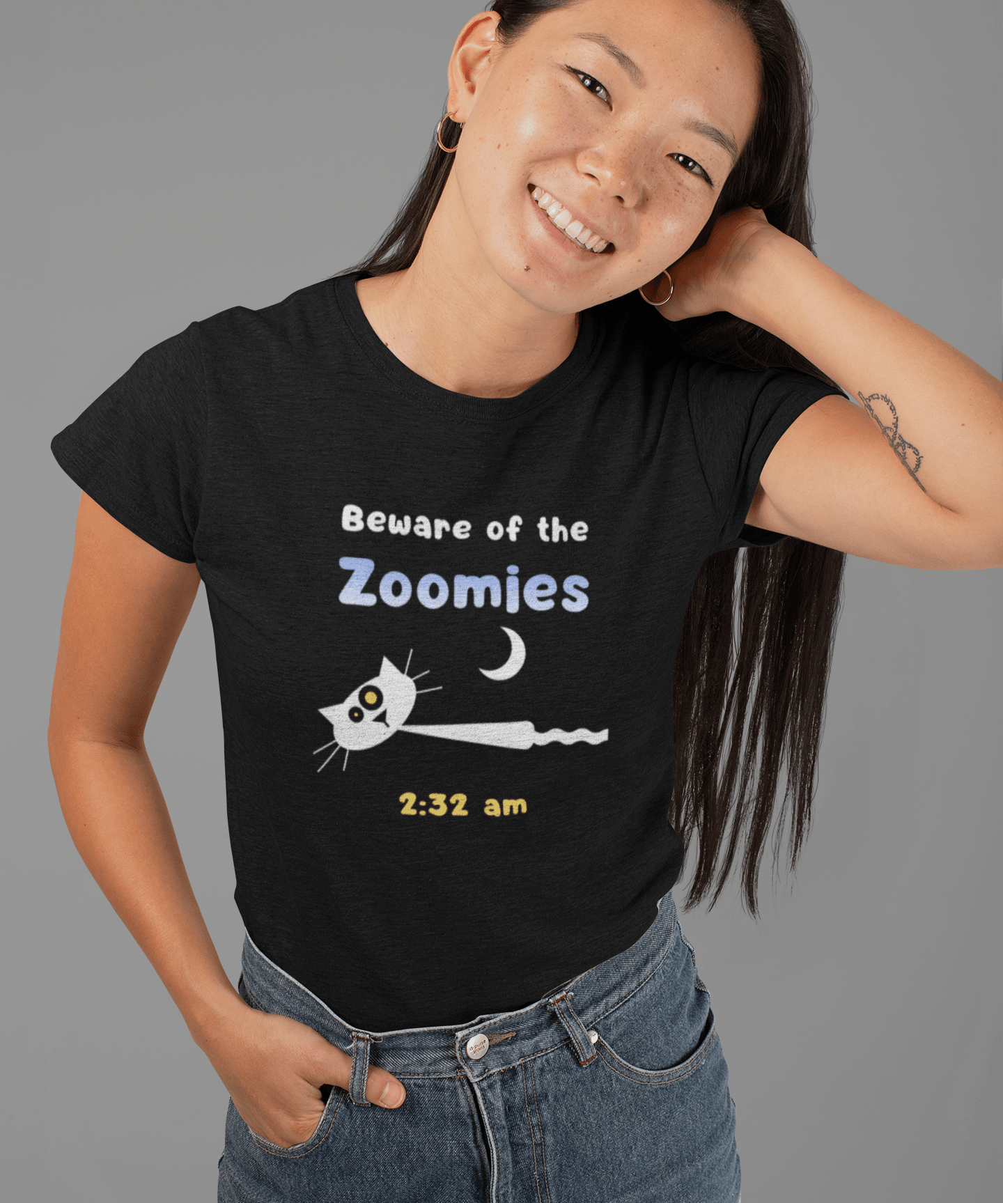2:32 AM Beware of the Zoomies Cat Owner Tee Retro Minimalist Mid - Century Modern Graphic Shirt - Guilty Kick Apparel
