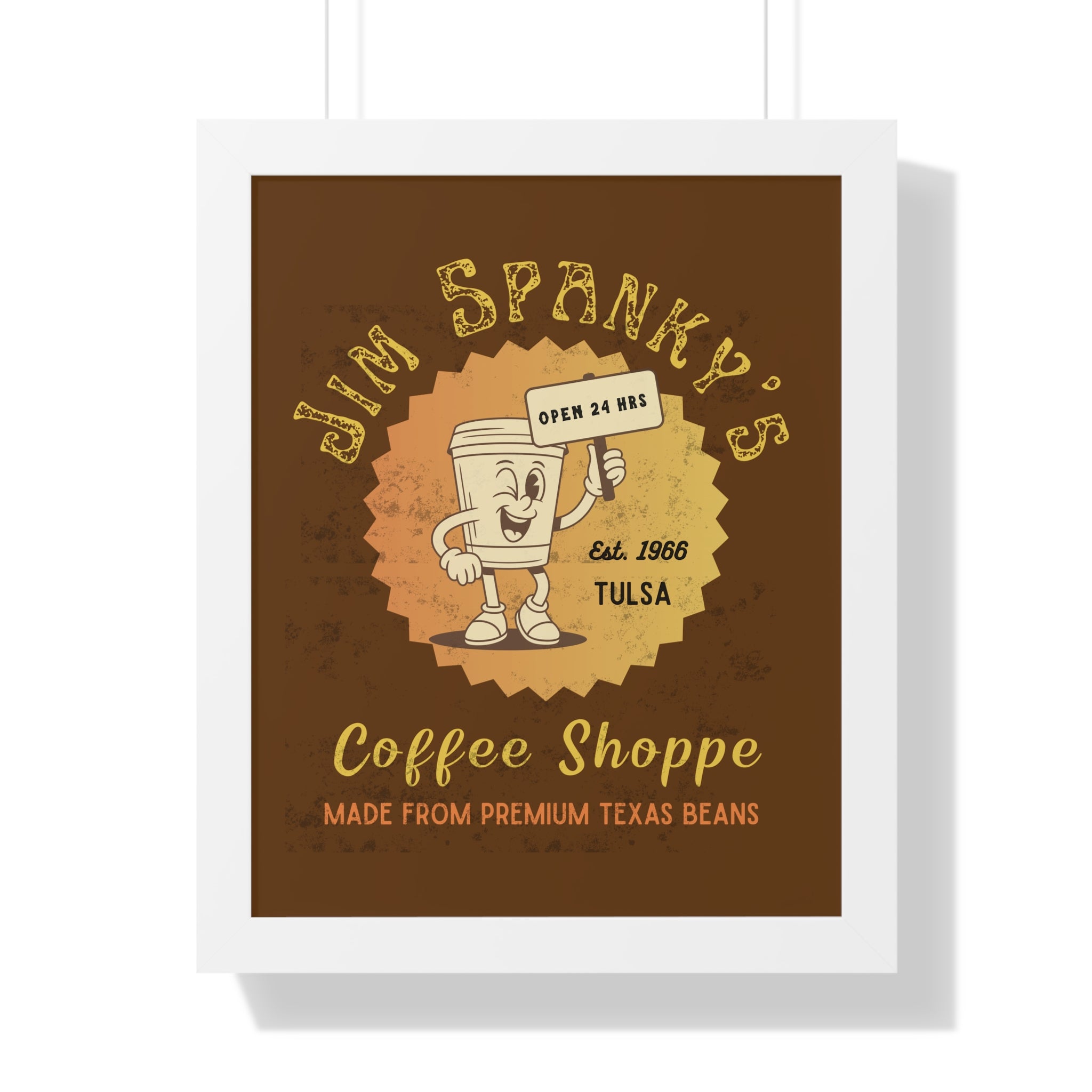 Vintage Coffee Shop Poster Framed, Wall Art 1966: Jim Spanky's Coffee Shoppe
