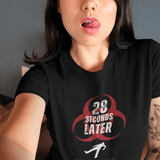 28 Seconds Later: Still Eating People, Funny Minimalist Zombie Movie Parody T-Shirt - Guilty Kick Apparel