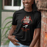 28 Seconds Later: Still Eating People, Funny Minimalist Zombie Movie Parody T-Shirt - Guilty Kick Apparel