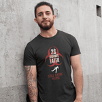 28 Seconds Later: Still Eating People, Funny Minimalist Zombie Movie Parody T-Shirt - Guilty Kick Apparel