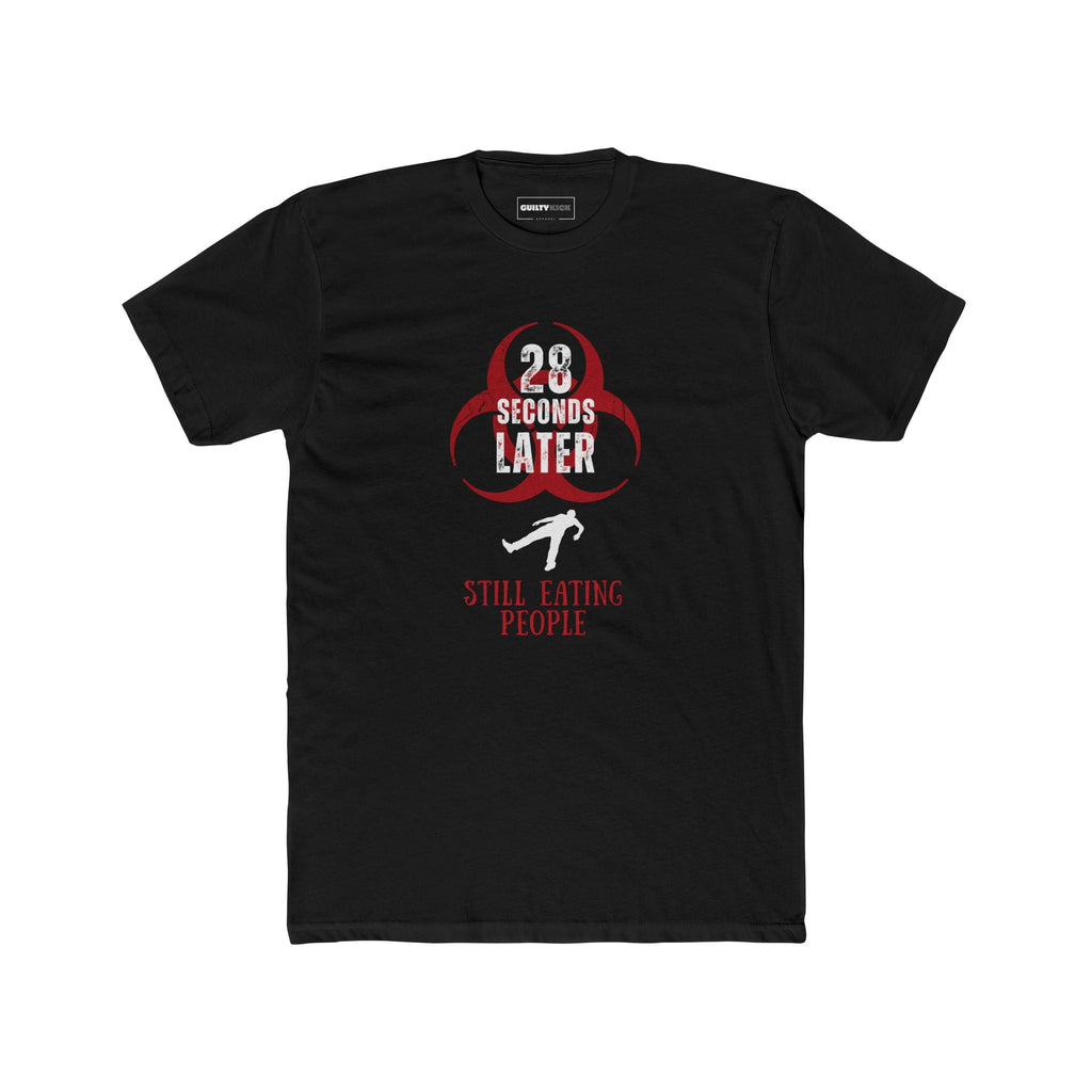 28 Seconds Later: Still Eating People, Funny Minimalist Zombie Movie Parody T-Shirt - Guilty Kick Apparel