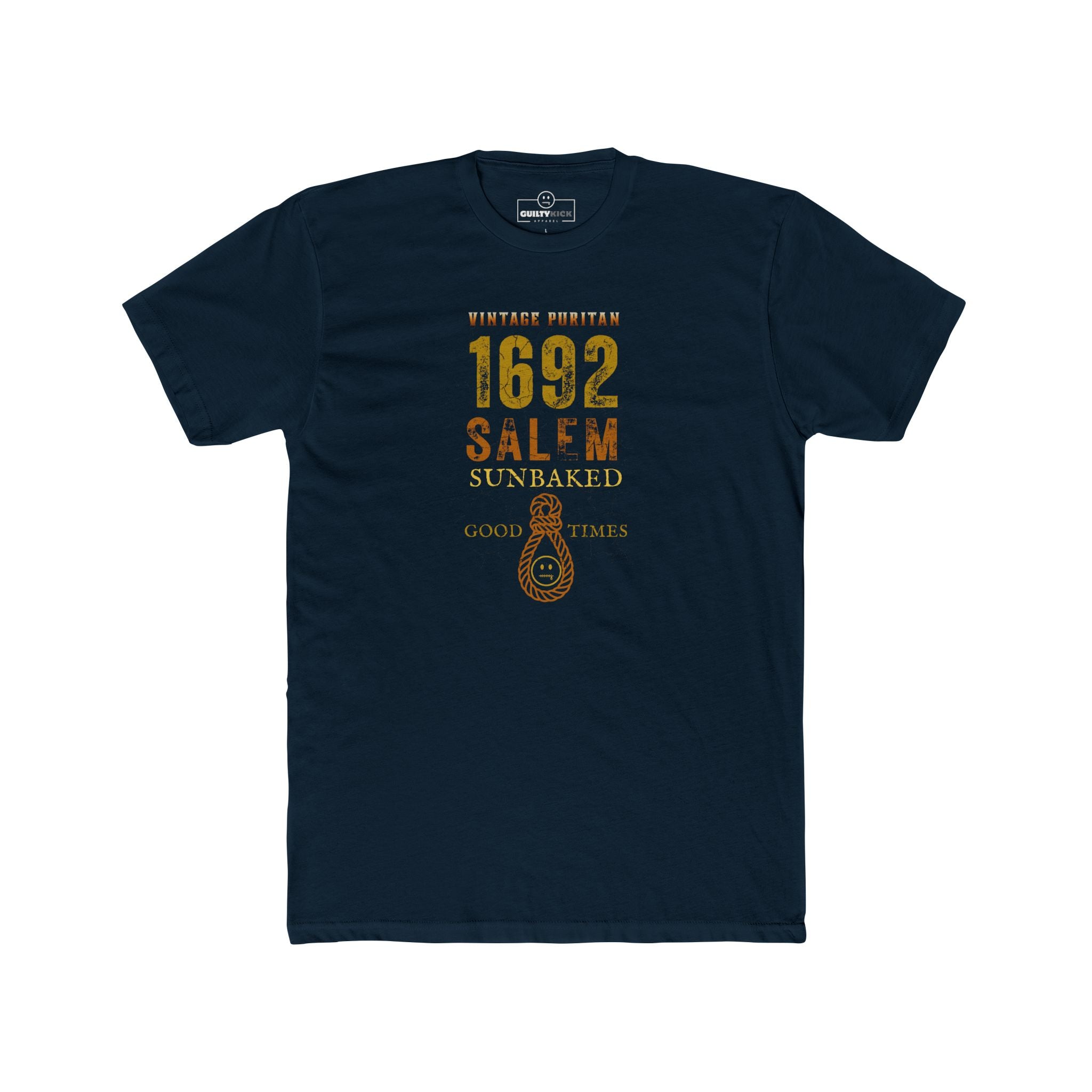 Salem 1692 Vintage Puritan Sunbaked T-Shirt | Sarcastic Witch Trials Parody Graphic Tee, Funny Dark Humor Noose Halloween Shirt