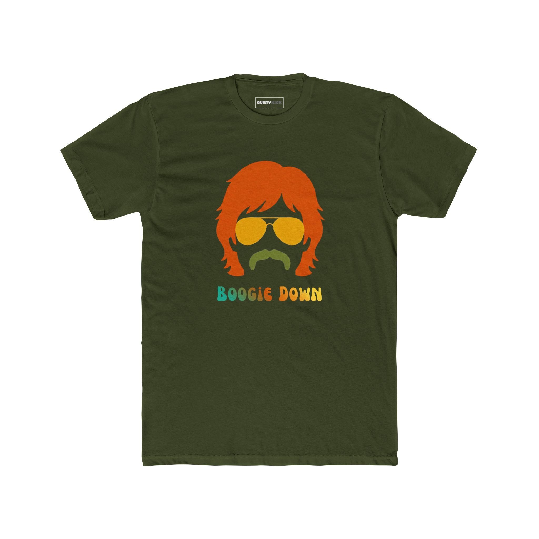 Retro 70s Boogie Down Graphic Tee Vintage Aviators & Mustache Shag Hair Style