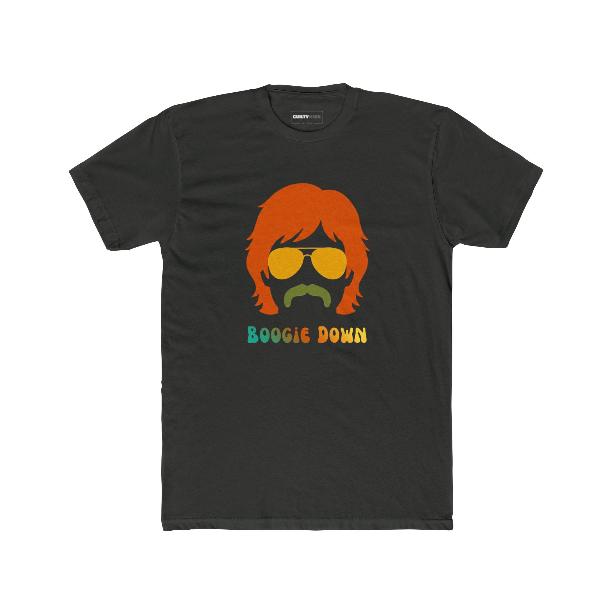 Retro 70s Boogie Down Graphic Tee Vintage Aviators & Mustache Shag Hair Style
