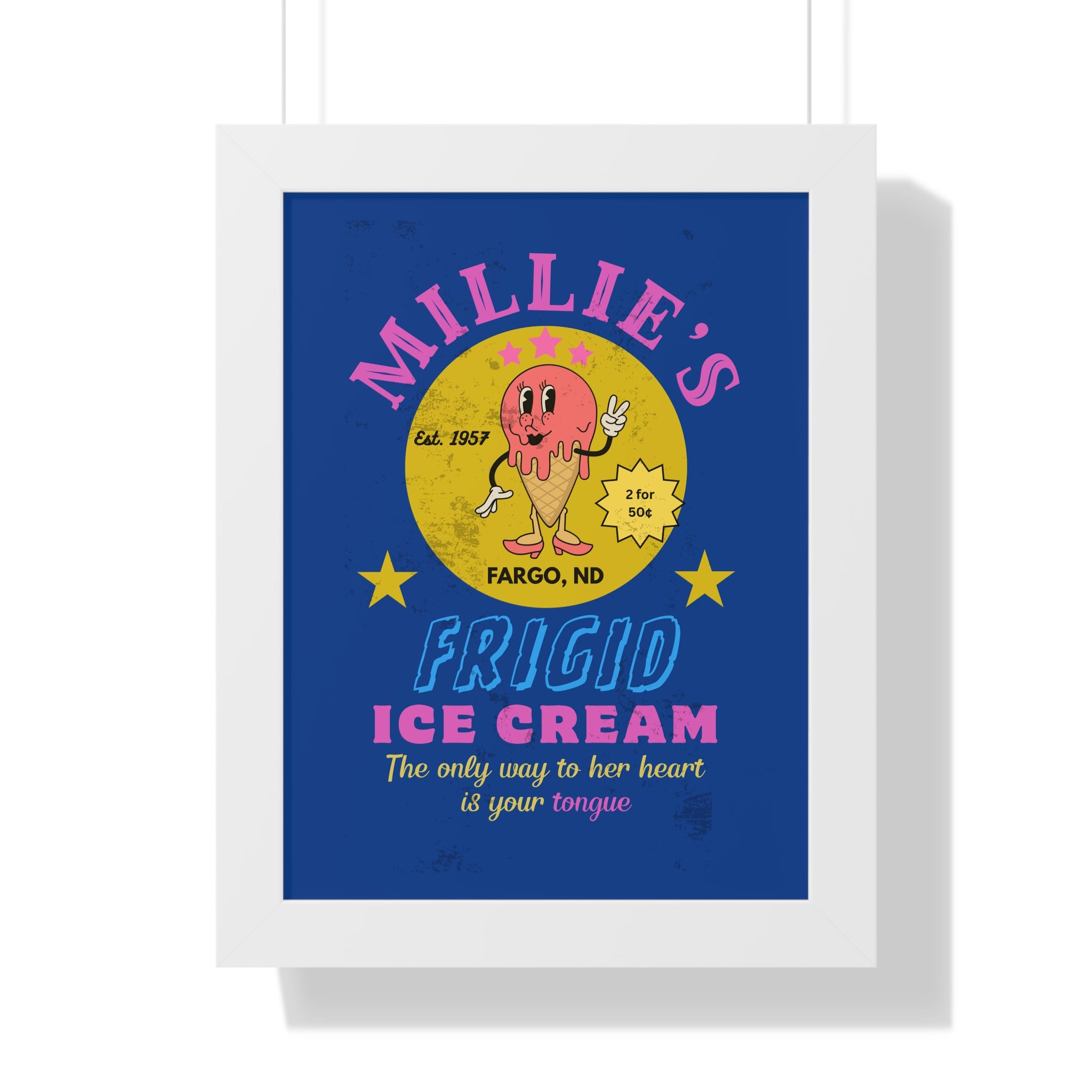 Framed Vertical Poster, Millie's Frigid Ice Cream Vintage Wall Art 1957