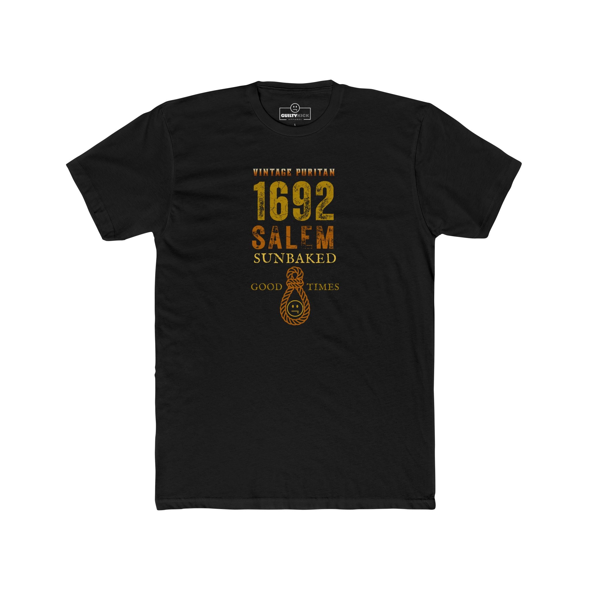 Salem 1692 Vintage Puritan Sunbaked T-Shirt | Sarcastic Witch Trials Parody Graphic Tee, Funny Dark Humor Noose Halloween Shirt