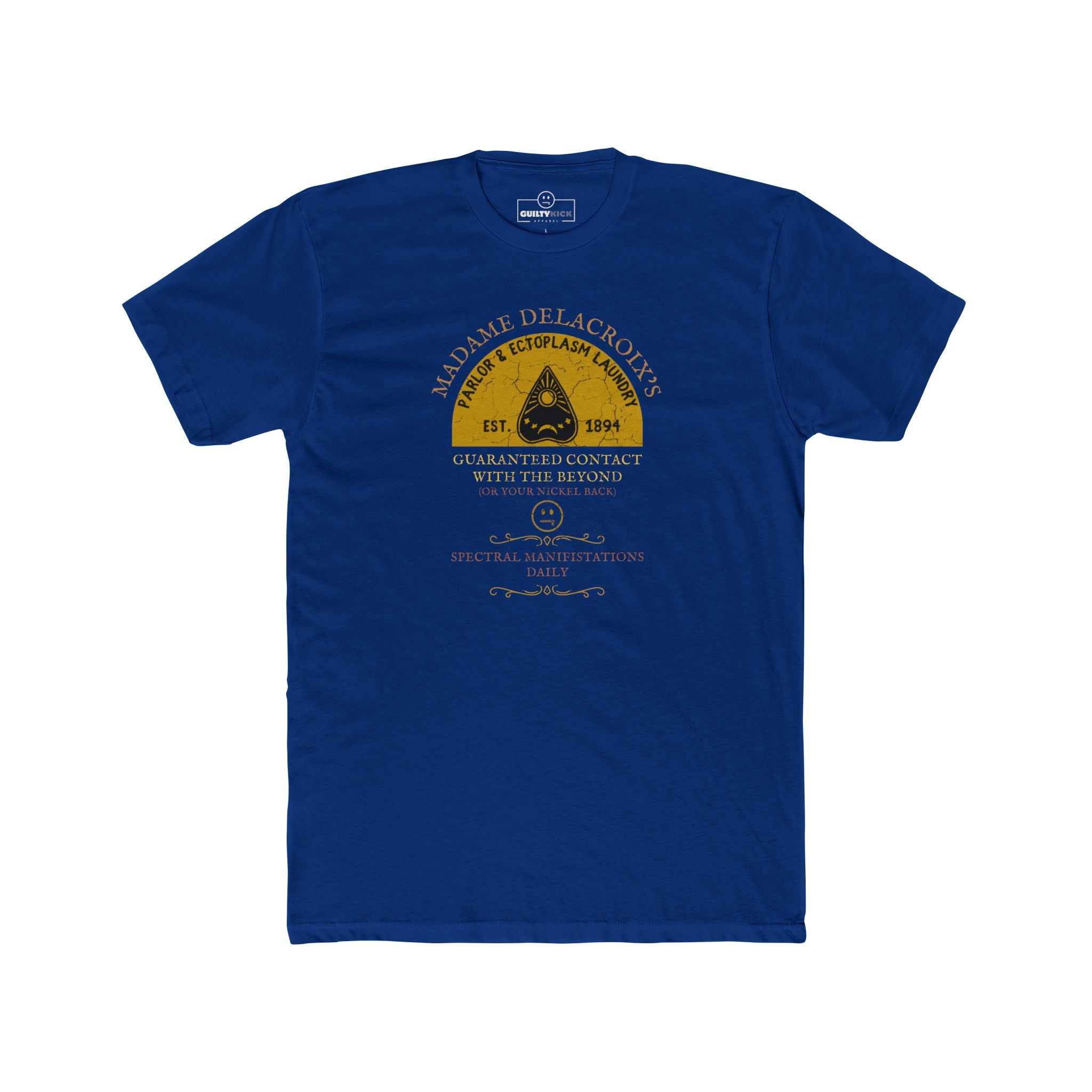 Madame Delacroix's Parlor & Ectoplasm Laundry T-Shirt Vintage Victorian Seance Parody Graphic Tee, Funny Spiritualist Ouija Halloween