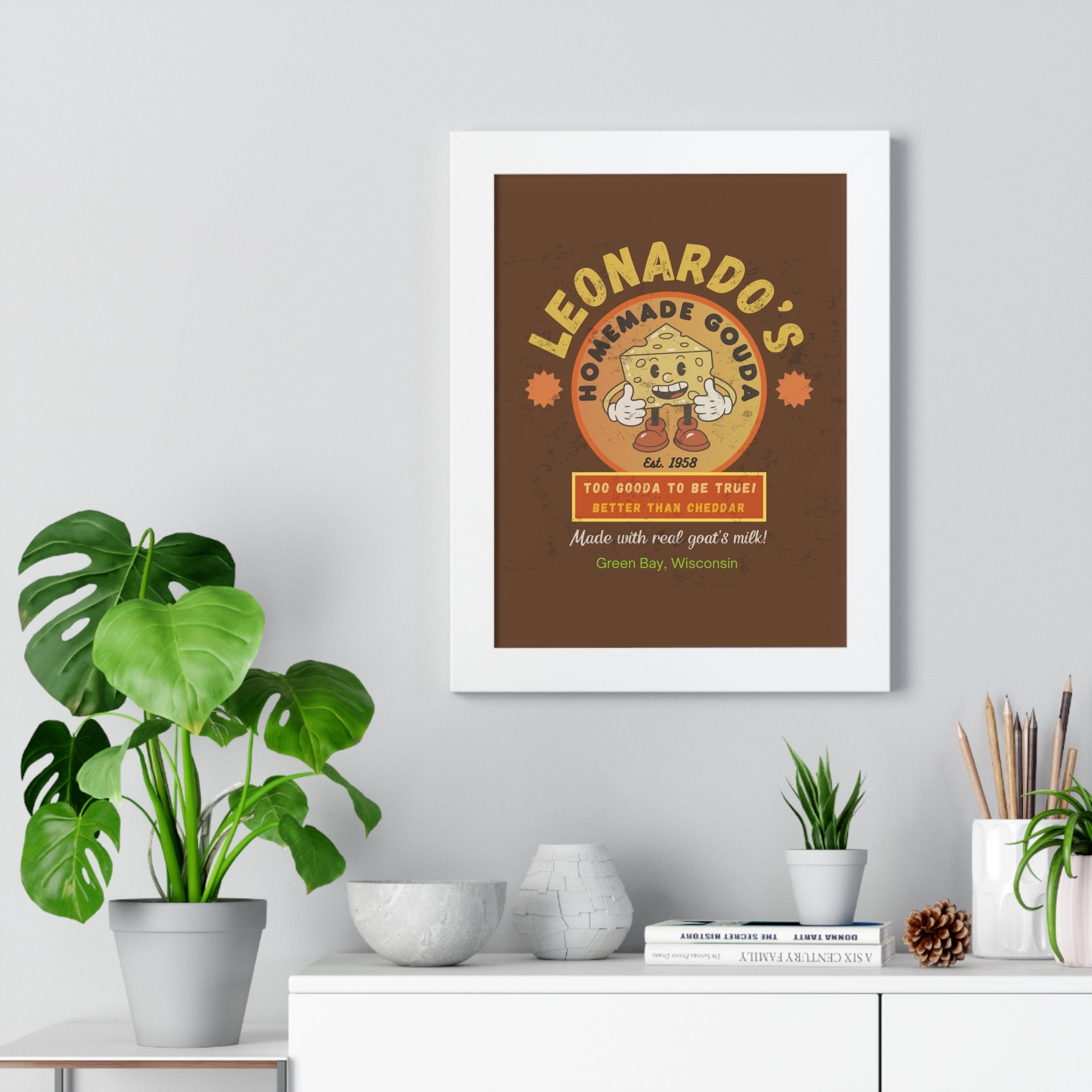 Kitchen Wall Art Poster, Leonardo's Gouda Cheese Vintage Parody 1958