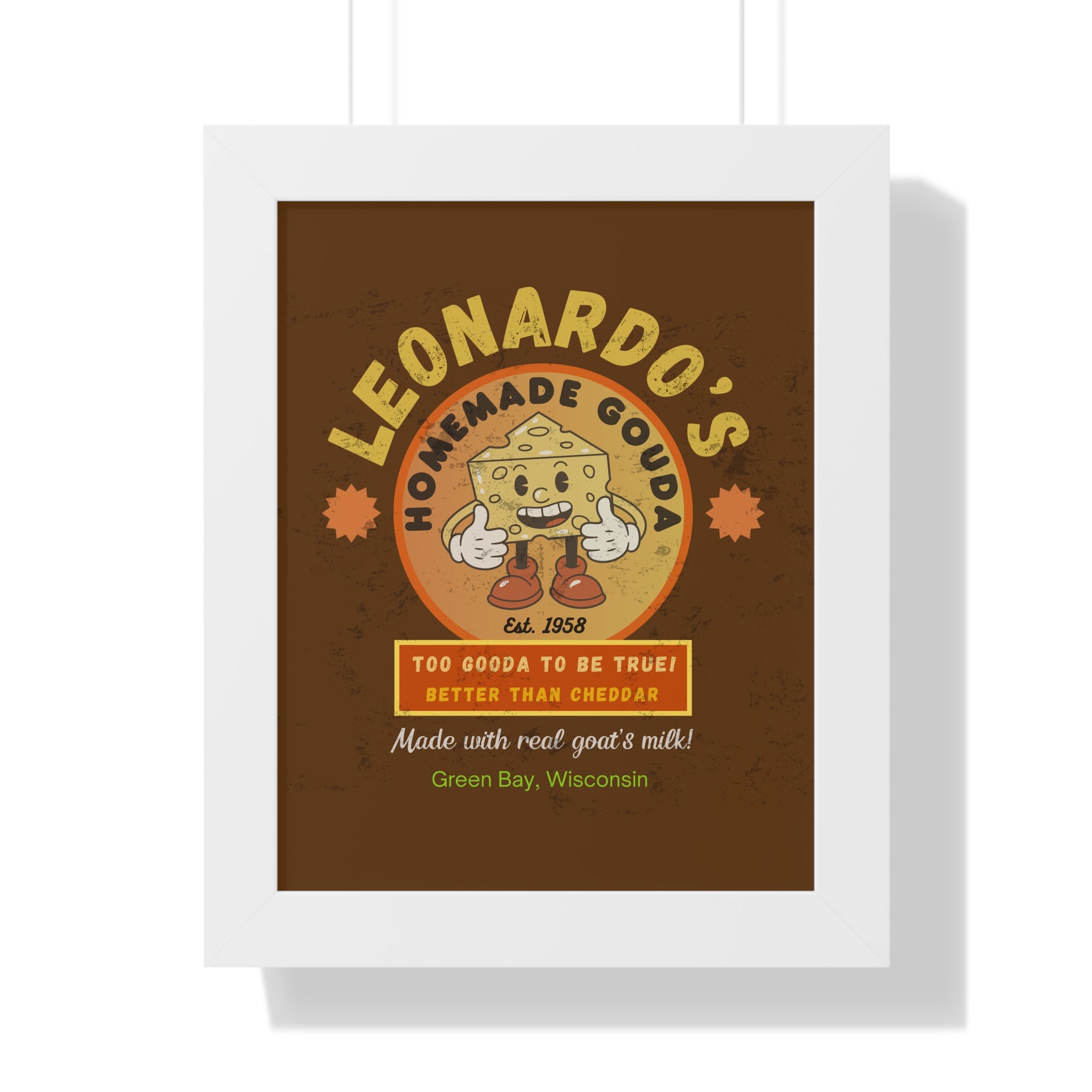 Kitchen Wall Art Poster, Leonardo's Gouda Cheese Vintage Parody 1958