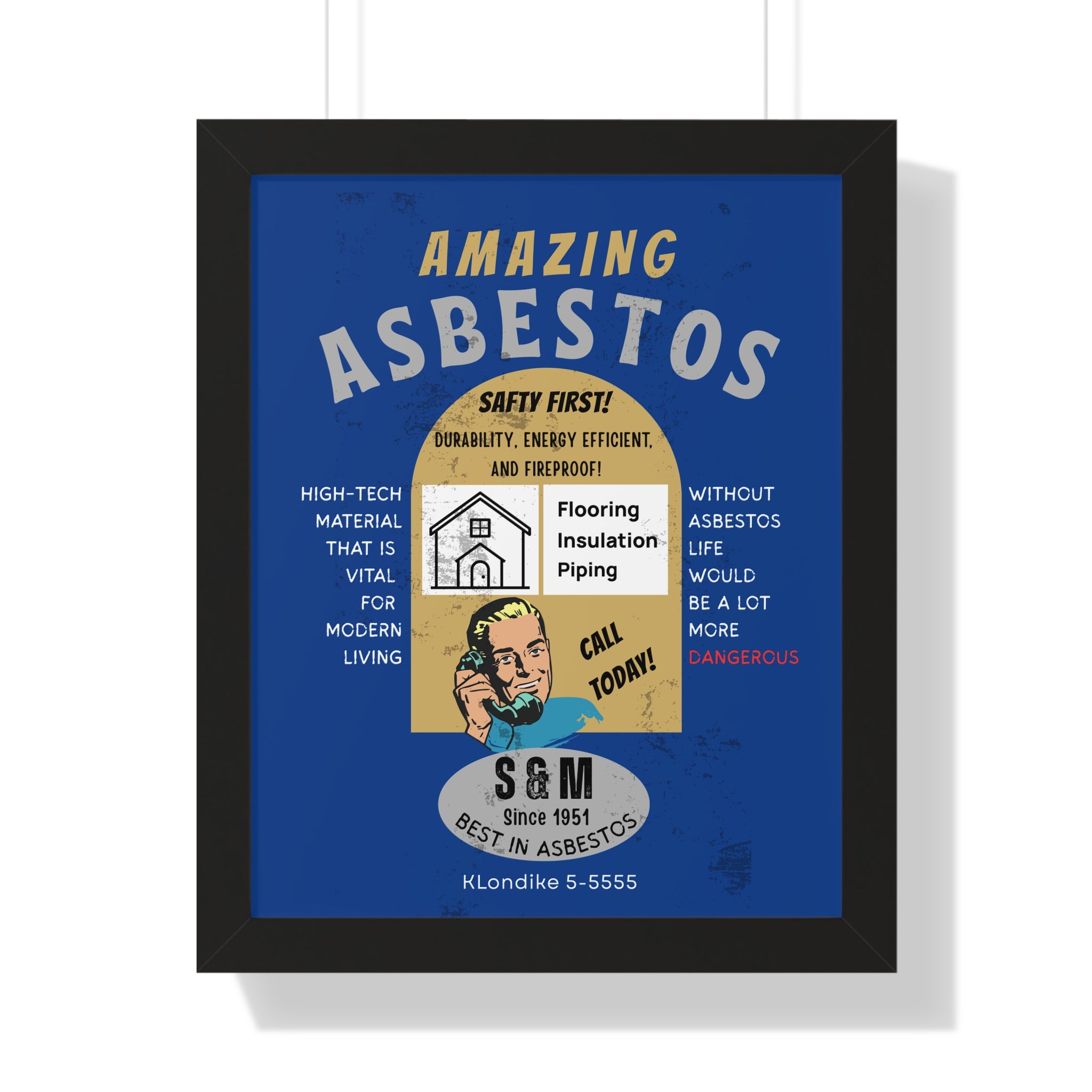 Vintage Parody Asbestos Ad Framed Poster Wall Art