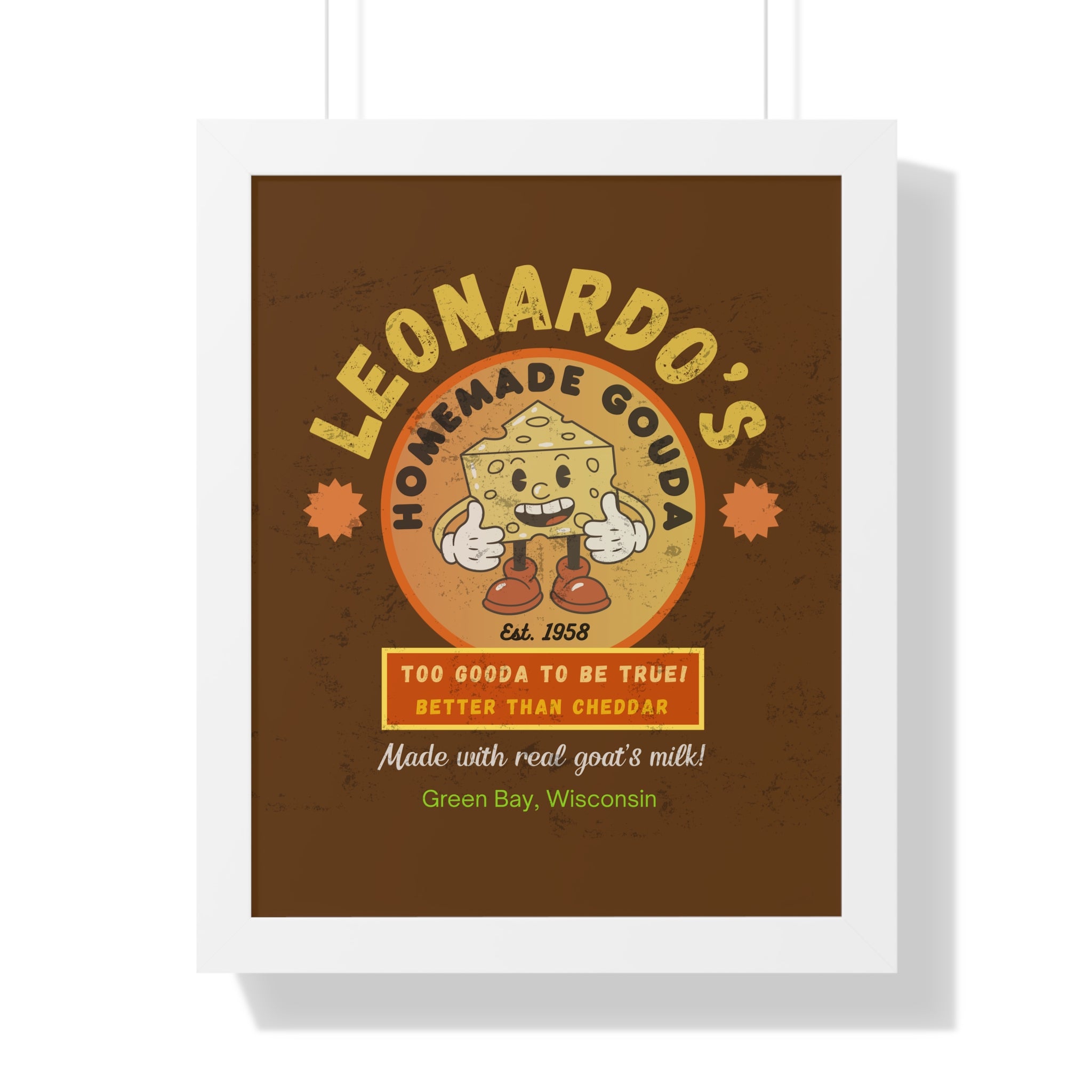 Kitchen Wall Art Poster, Leonardo's Gouda Cheese Vintage Parody 1958