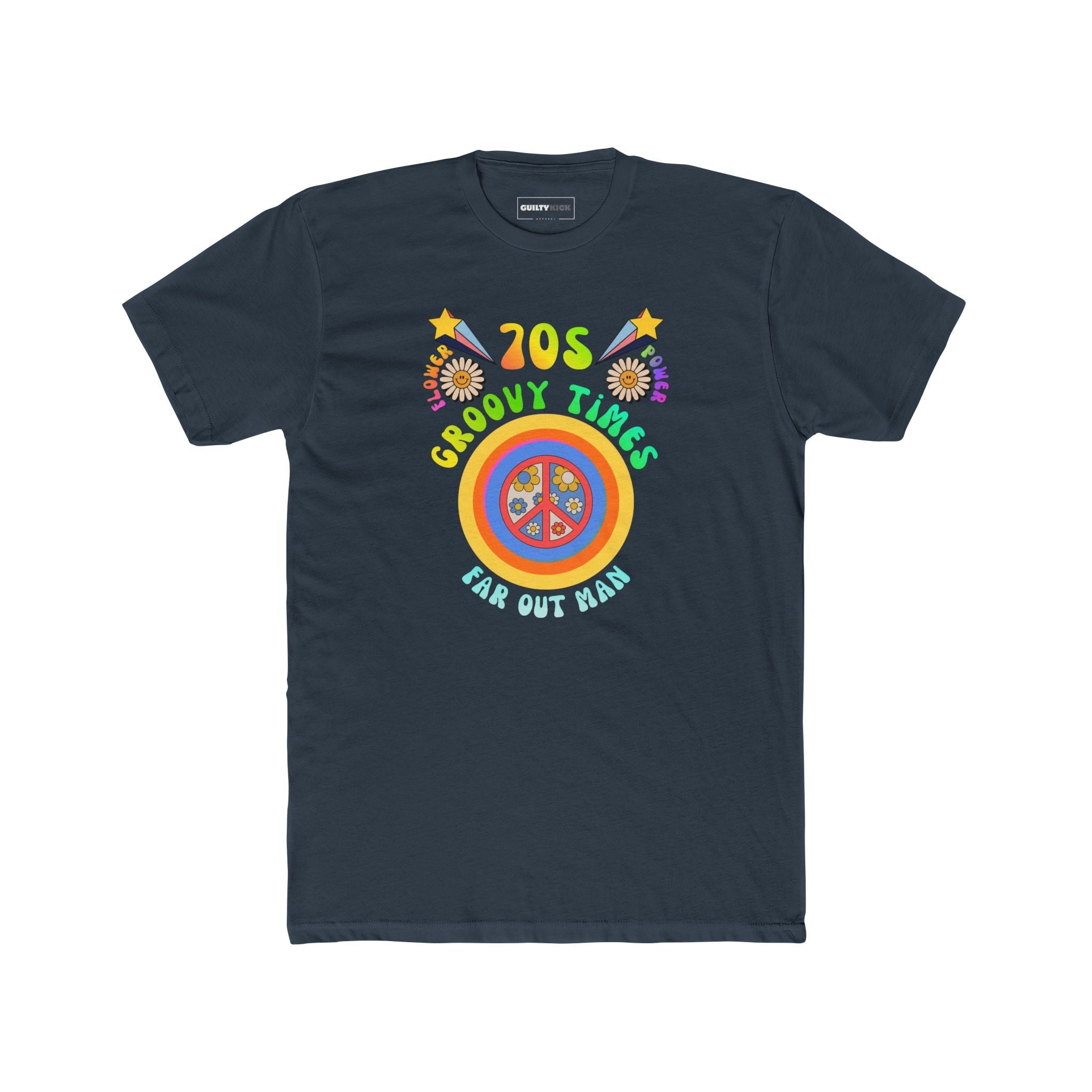 70s Groovy Times Vintage Style T-Shirt, Retro Peace Sign, Flower Power Graphic Tee - Guilty Kick Apparel
