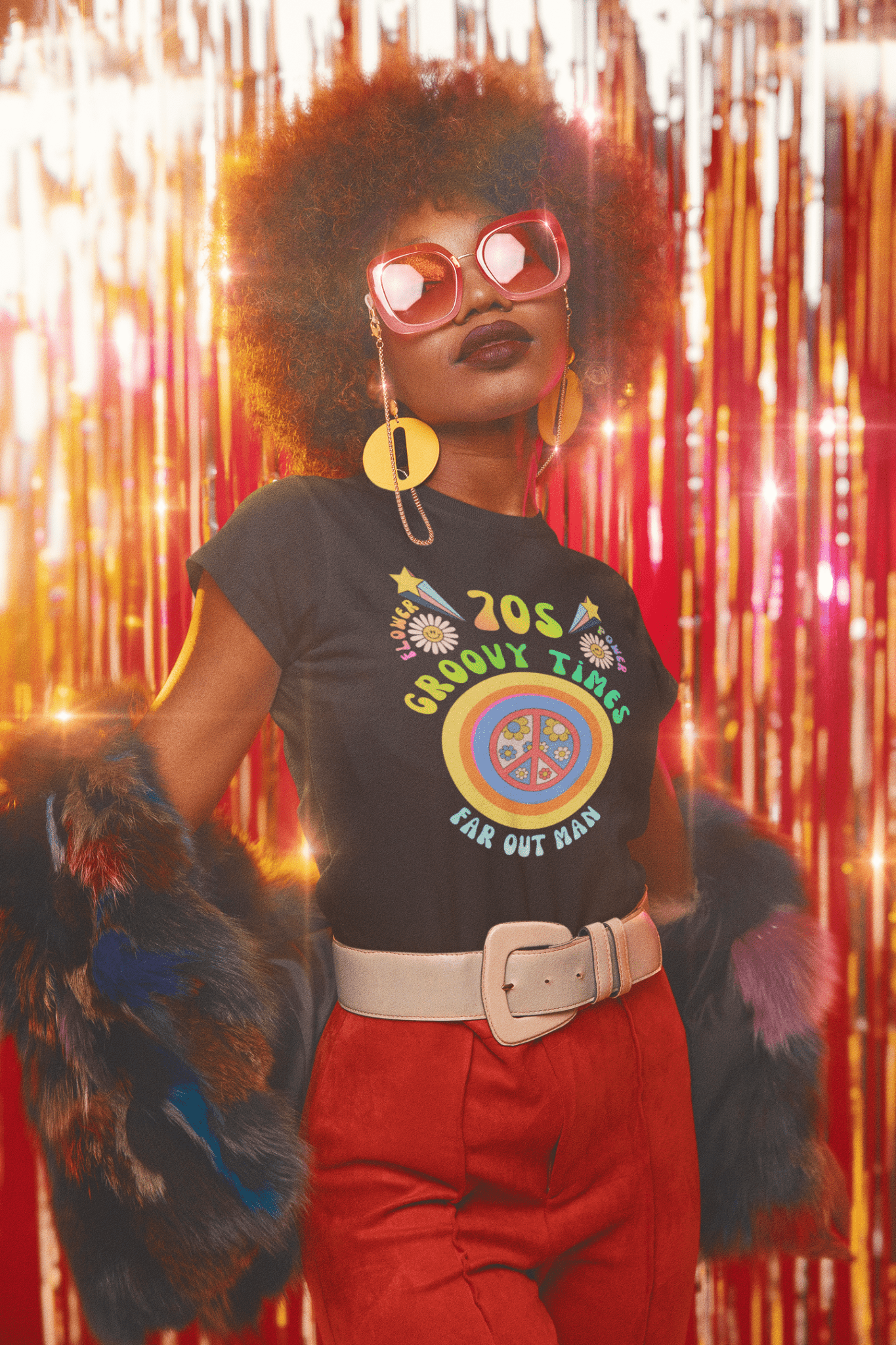 70s Groovy Times Vintage Style T-Shirt, Retro Peace Sign, Flower Power Graphic Tee - Guilty Kick Apparel