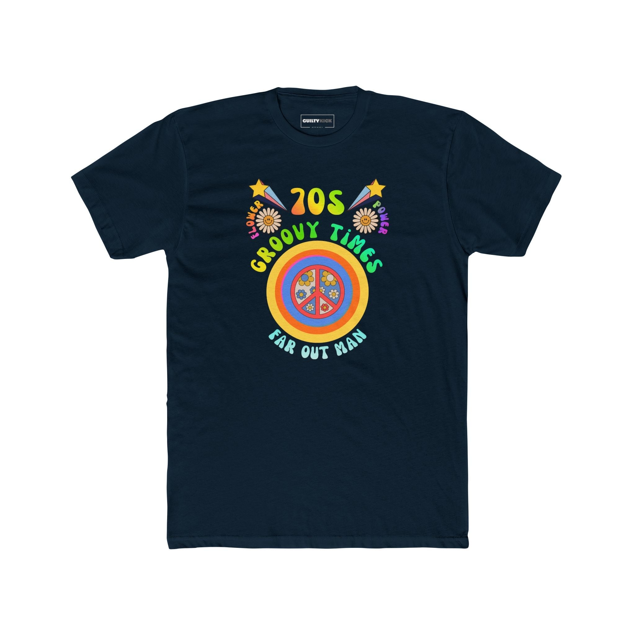 70s Groovy Times Vintage Style T-Shirt, Retro Peace Sign, Flower Power Graphic Tee - Guilty Kick Apparel