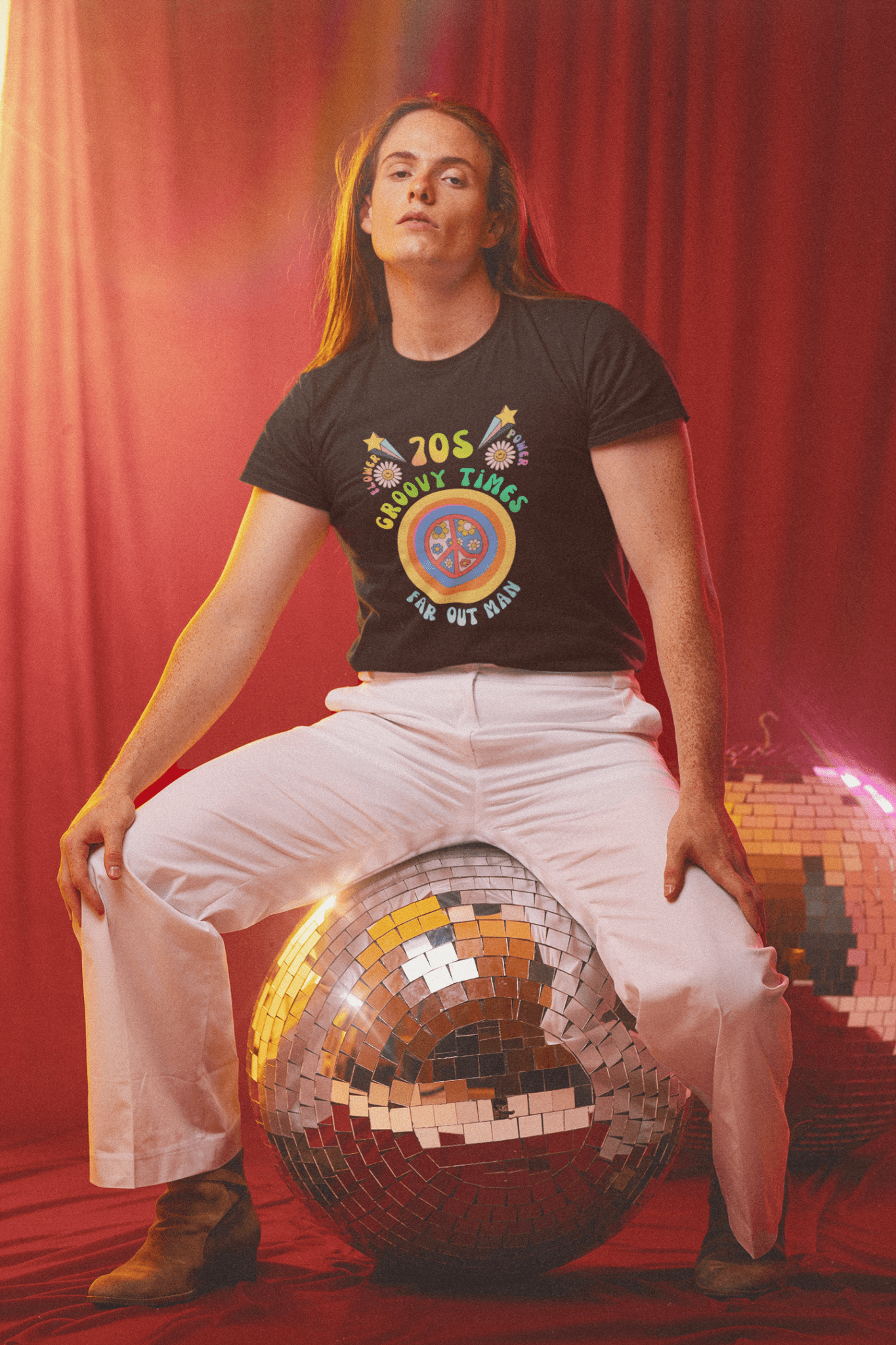 70s Groovy Times Vintage Style T-Shirt, Retro Peace Sign, Flower Power Graphic Tee - Guilty Kick Apparel