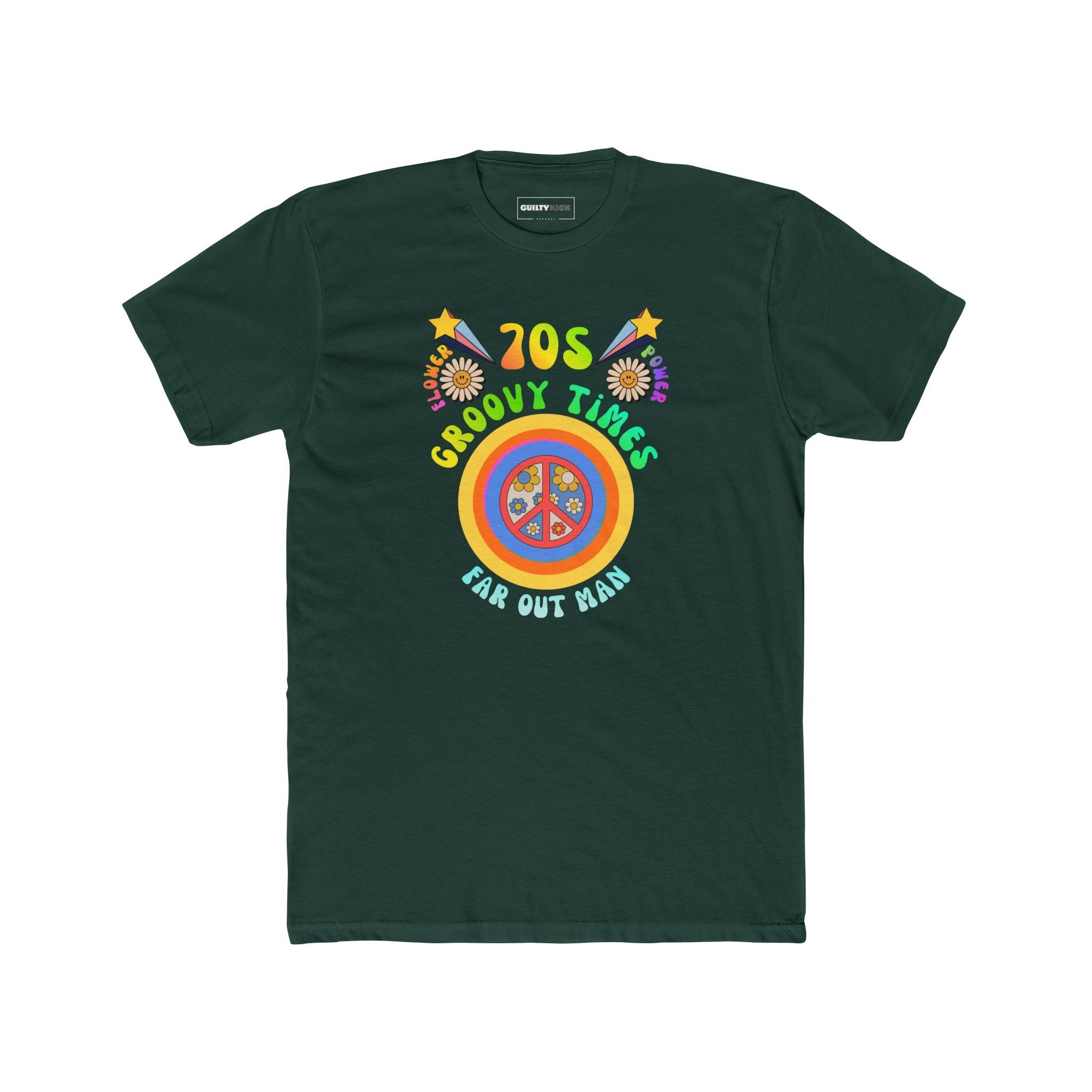 70s Groovy Times Vintage Style T-Shirt, Retro Peace Sign, Flower Power Graphic Tee - Guilty Kick Apparel