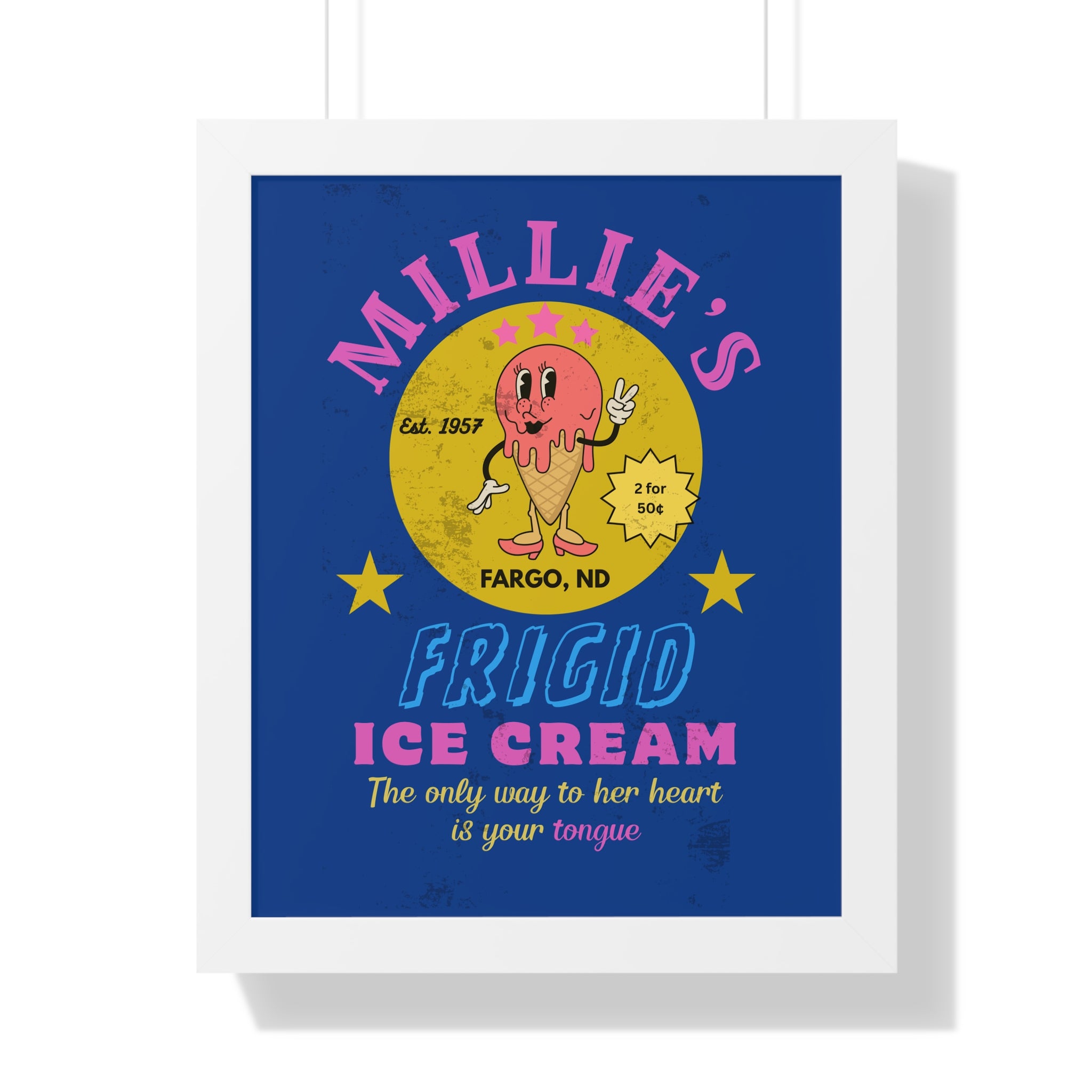 Framed Vertical Poster, Millie's Frigid Ice Cream Vintage Wall Art 1957