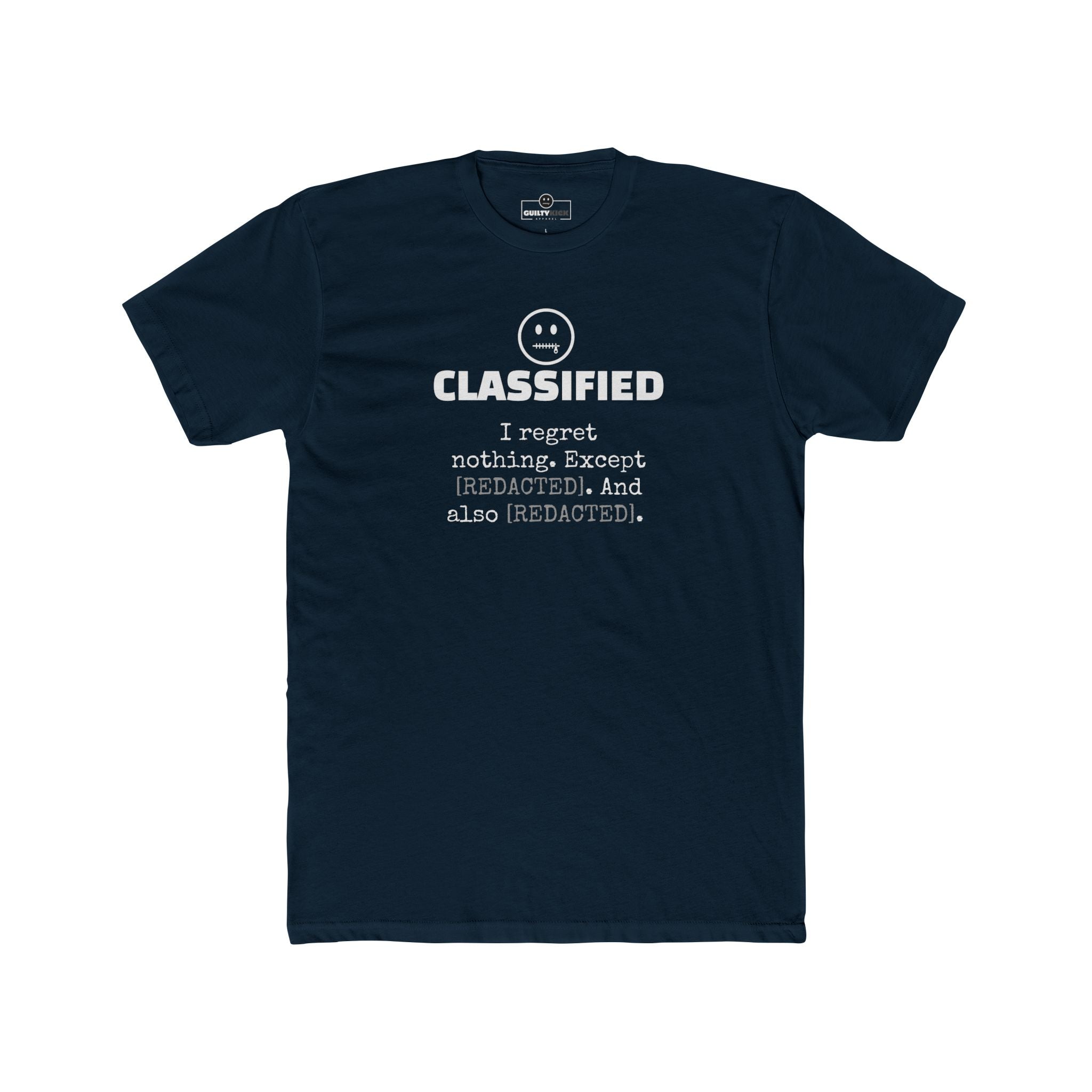 Classified Redacted Regrets Tee Absurdist Introvert Zipper Smile Graphic T-Shirt