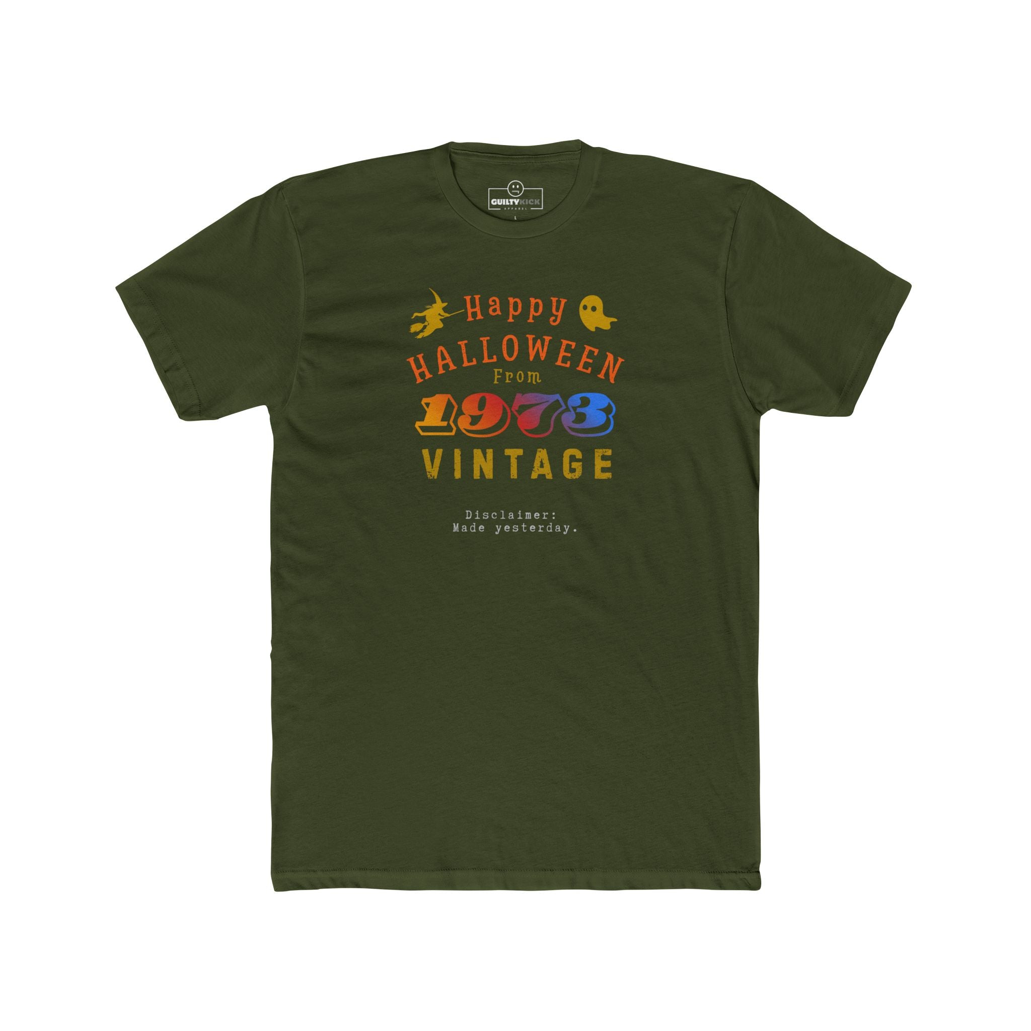 Happy Halloween From 1973 Vintage T-Shirt | Retro 70s Groovy Parody Graphic Tee, Funny Sarcastic Made Yesterday Disclaimer Spooky Shirt