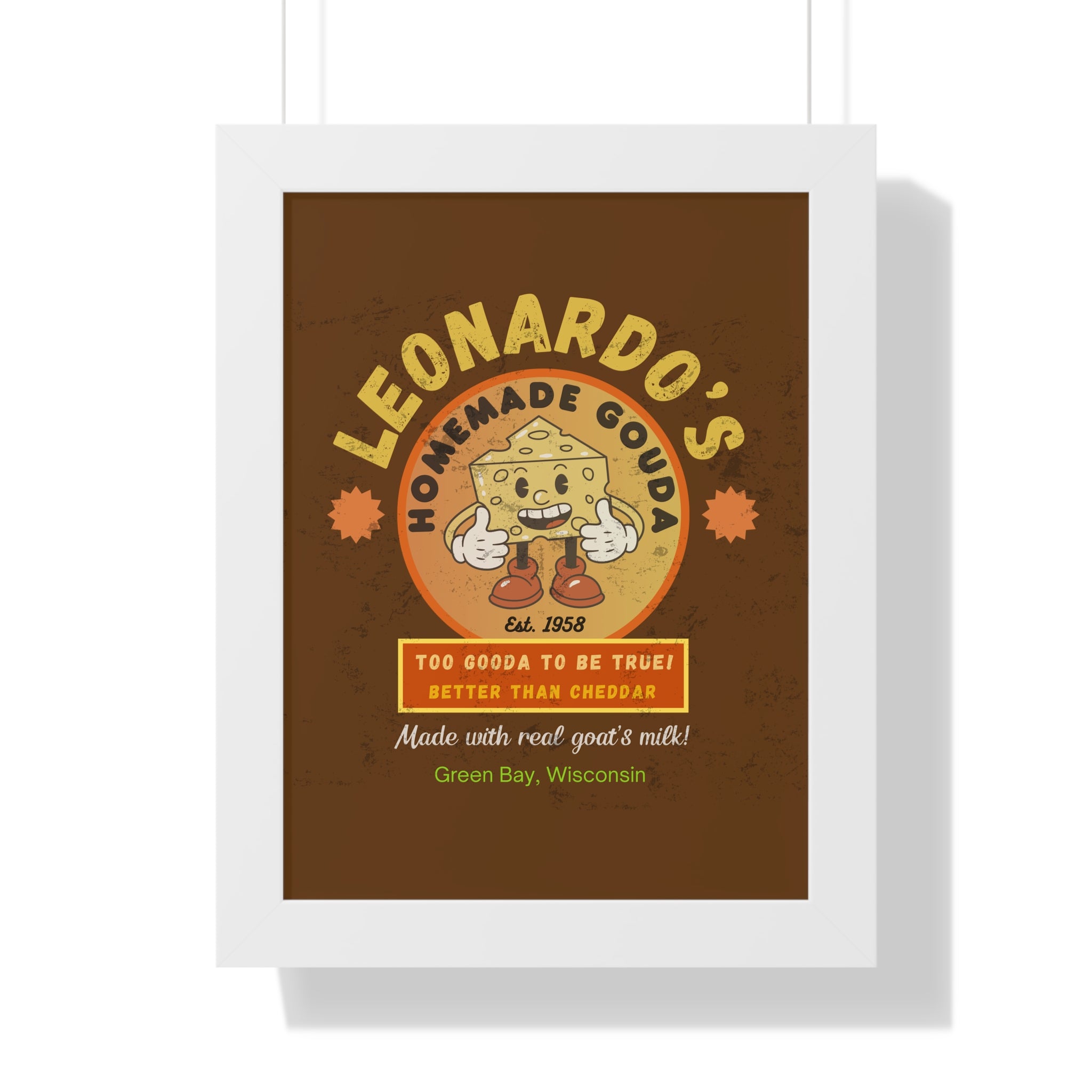 Kitchen Wall Art Poster, Leonardo's Gouda Cheese Vintage Parody 1958