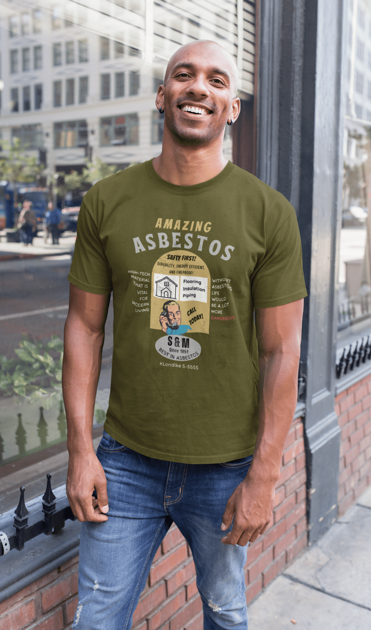 Amazing Asbestos Retro Parody T-Shirt: Mid - Century Satirical Dark Humor Tee - Guilty Kick Apparel