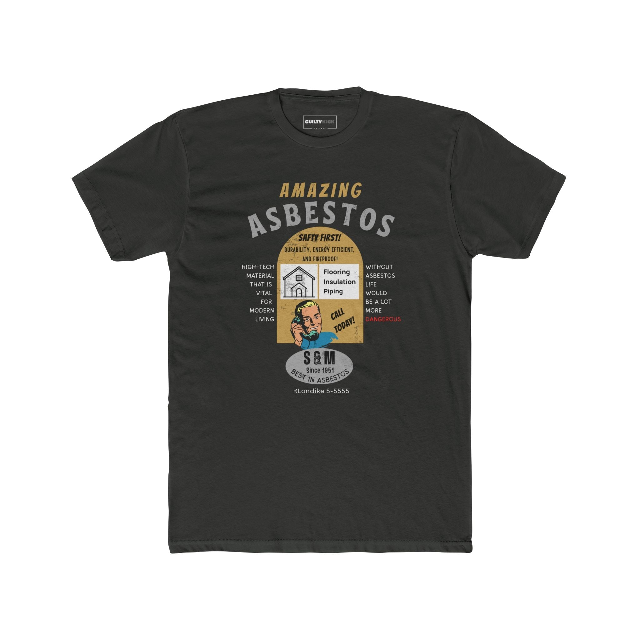 Amazing Asbestos Retro Parody T-Shirt: Mid - Century Satirical Dark Humor Tee - Guilty Kick Apparel