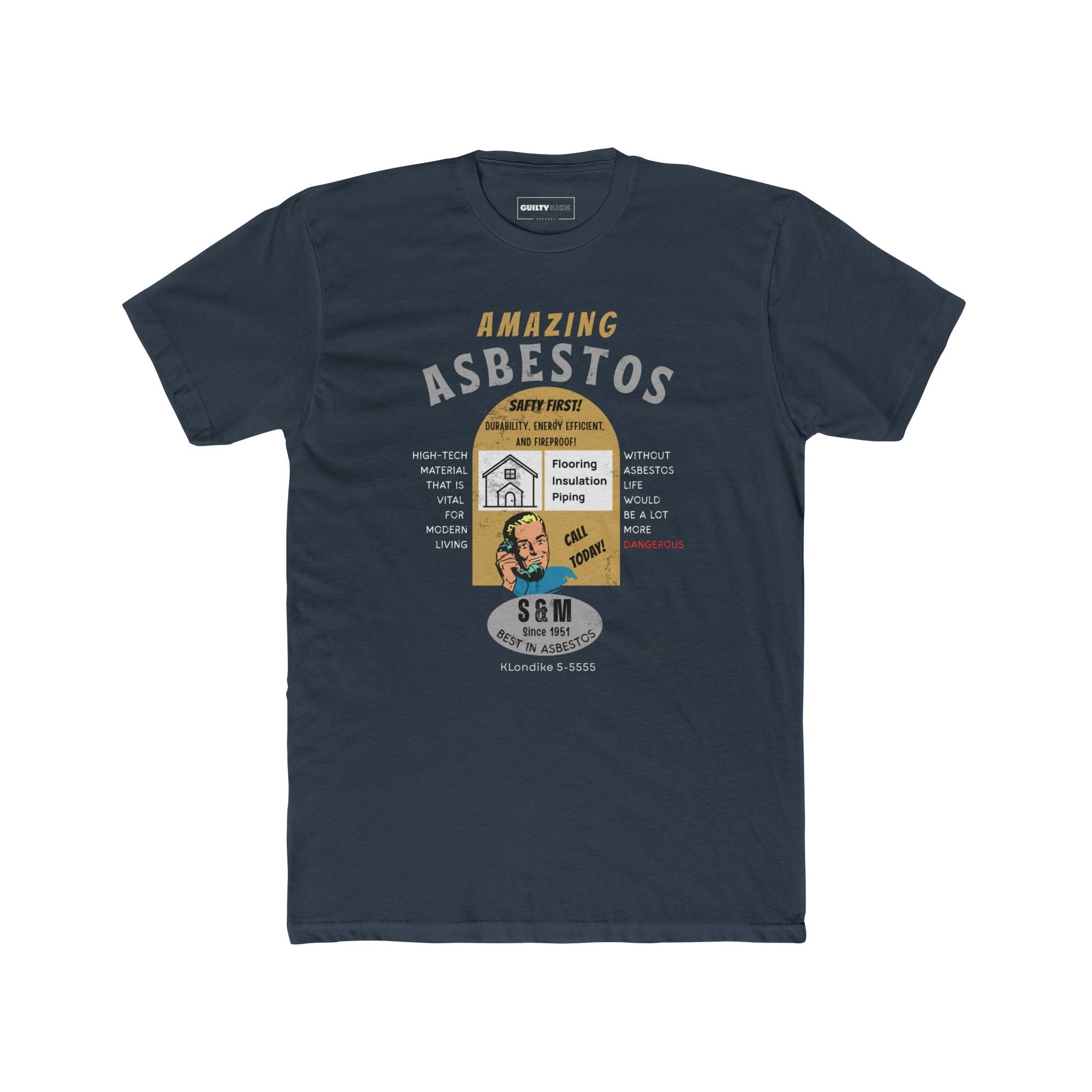 Amazing Asbestos Retro Parody T-Shirt: Mid - Century Satirical Dark Humor Tee - Guilty Kick Apparel