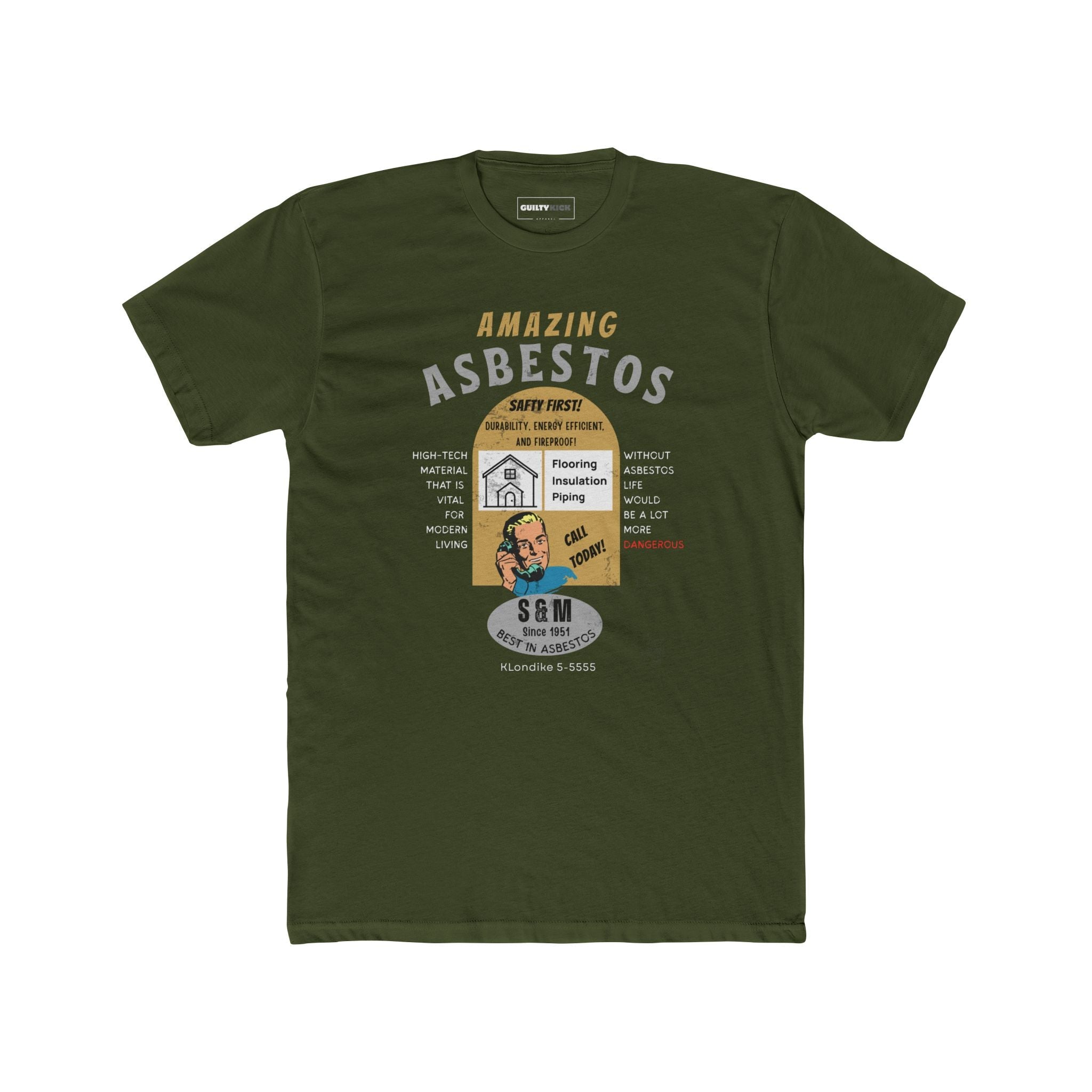 Amazing Asbestos Retro Parody T-Shirt: Mid - Century Satirical Dark Humor Tee - Guilty Kick Apparel