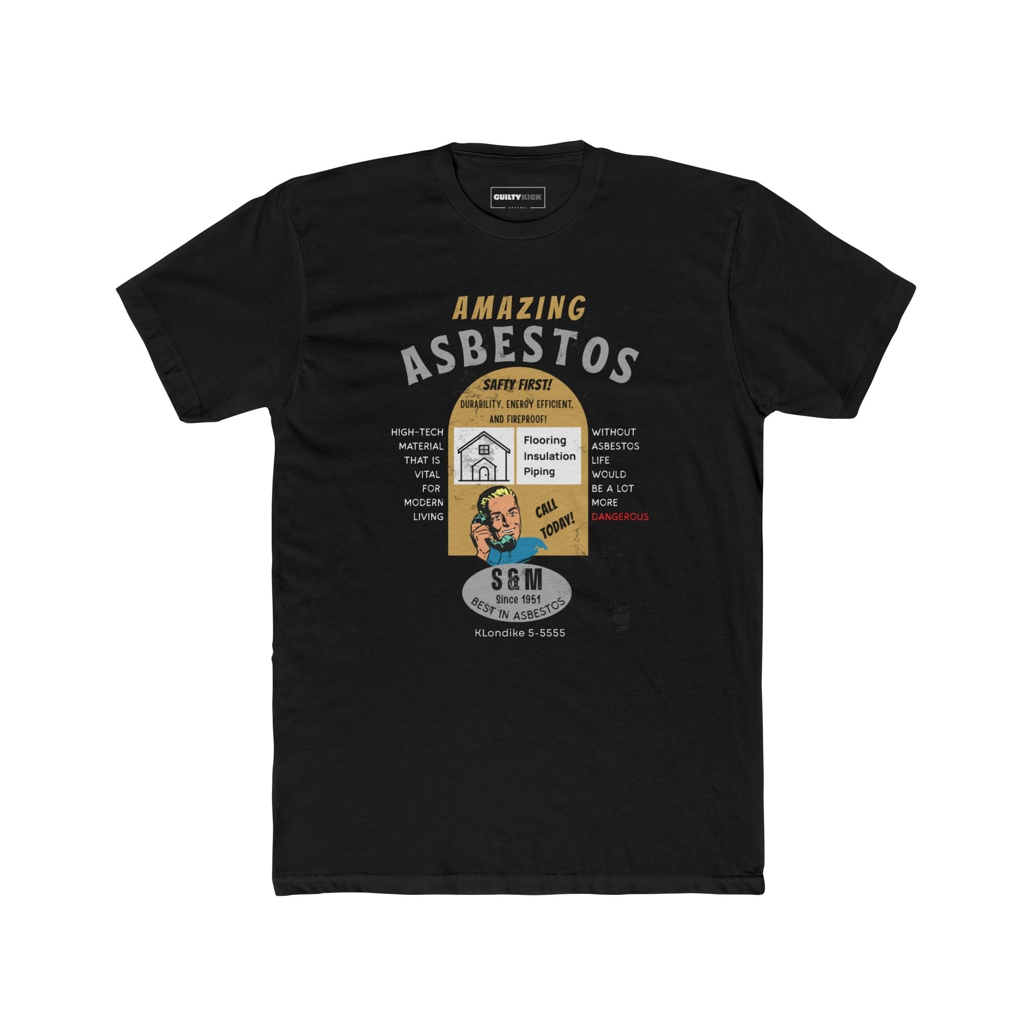 Amazing Asbestos Retro Parody T-Shirt: Mid - Century Satirical Dark Humor Tee - Guilty Kick Apparel