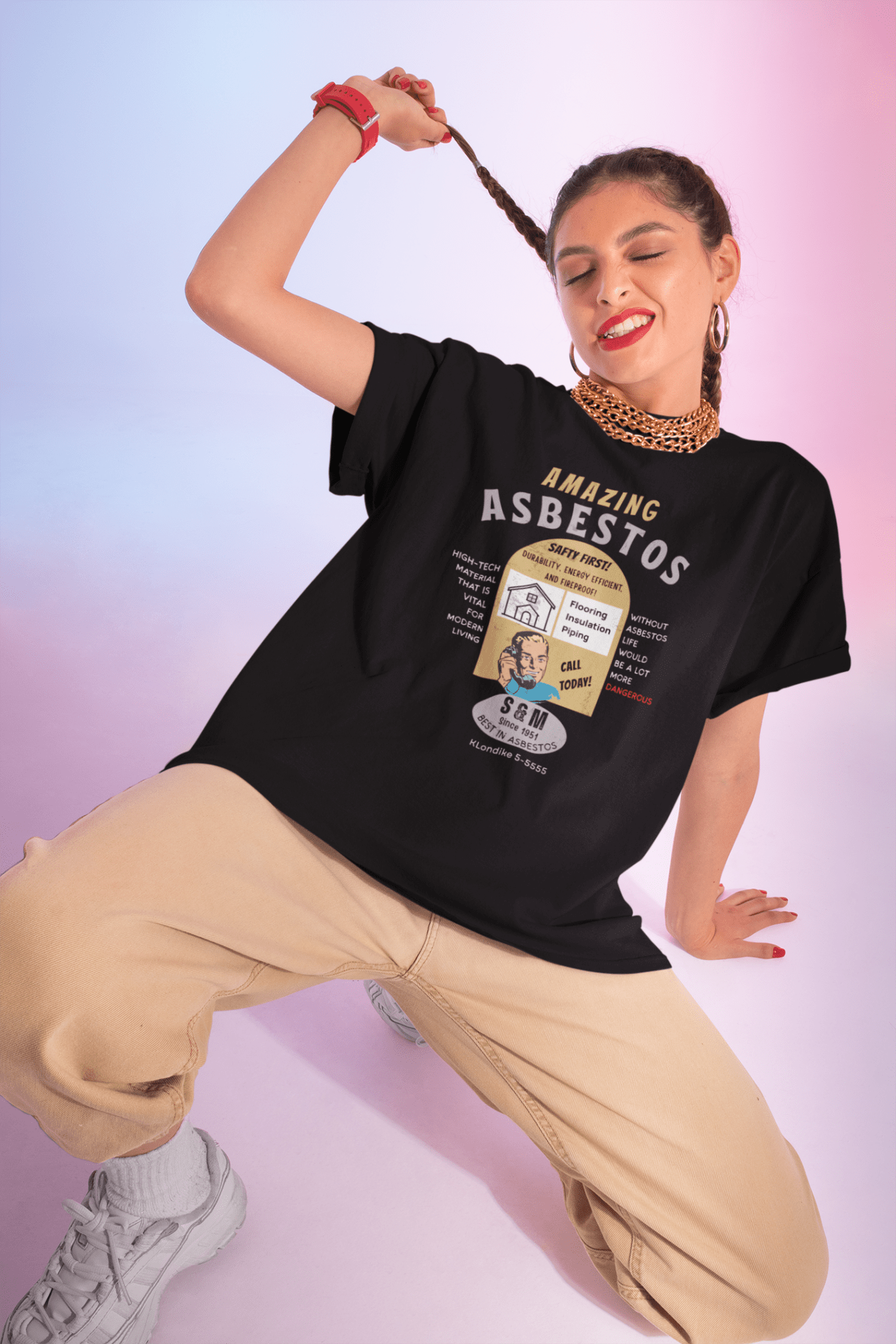 Amazing Asbestos Retro Parody T-Shirt: Mid - Century Satirical Dark Humor Tee - Guilty Kick Apparel