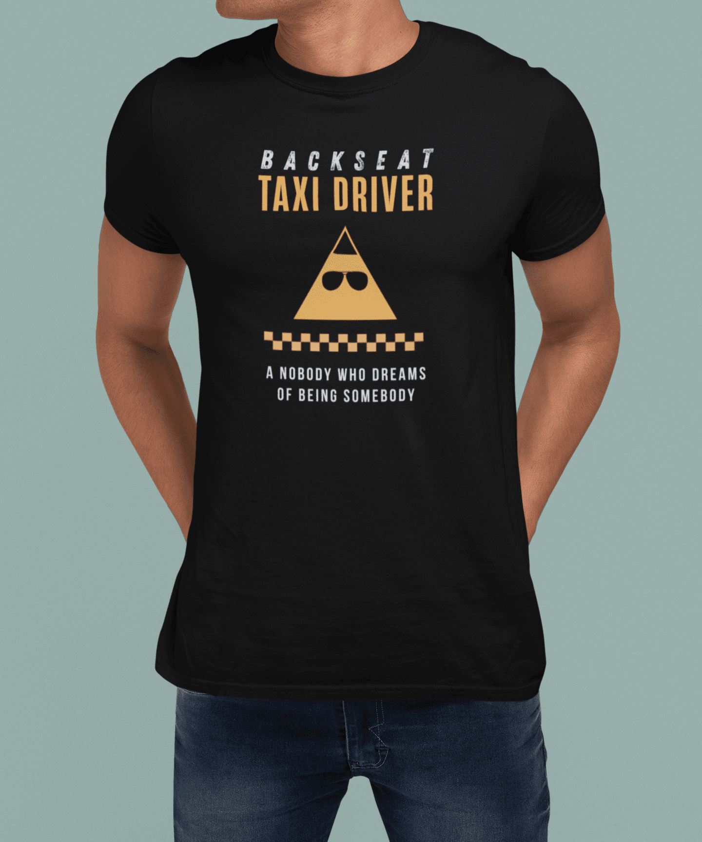 Backseat Taxi Driver Parody T-Shirt, Retro Movie Satire & Absurdist Graphic Tee - Guilty Kick Apparel